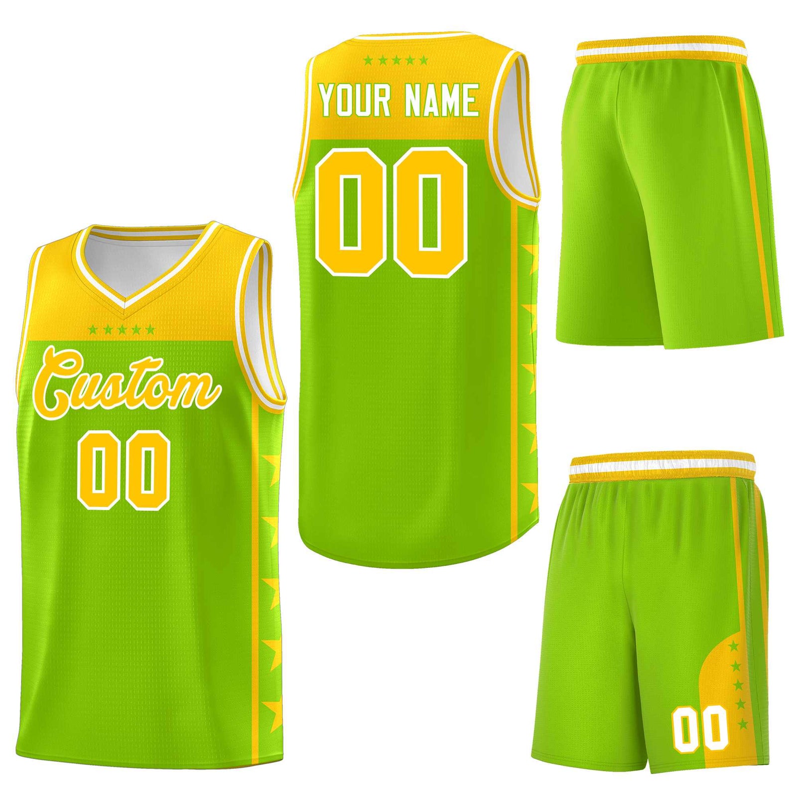 Custom Neon Green Yellow Personalized Star Pattern Sports Uniform Basketball Jersey