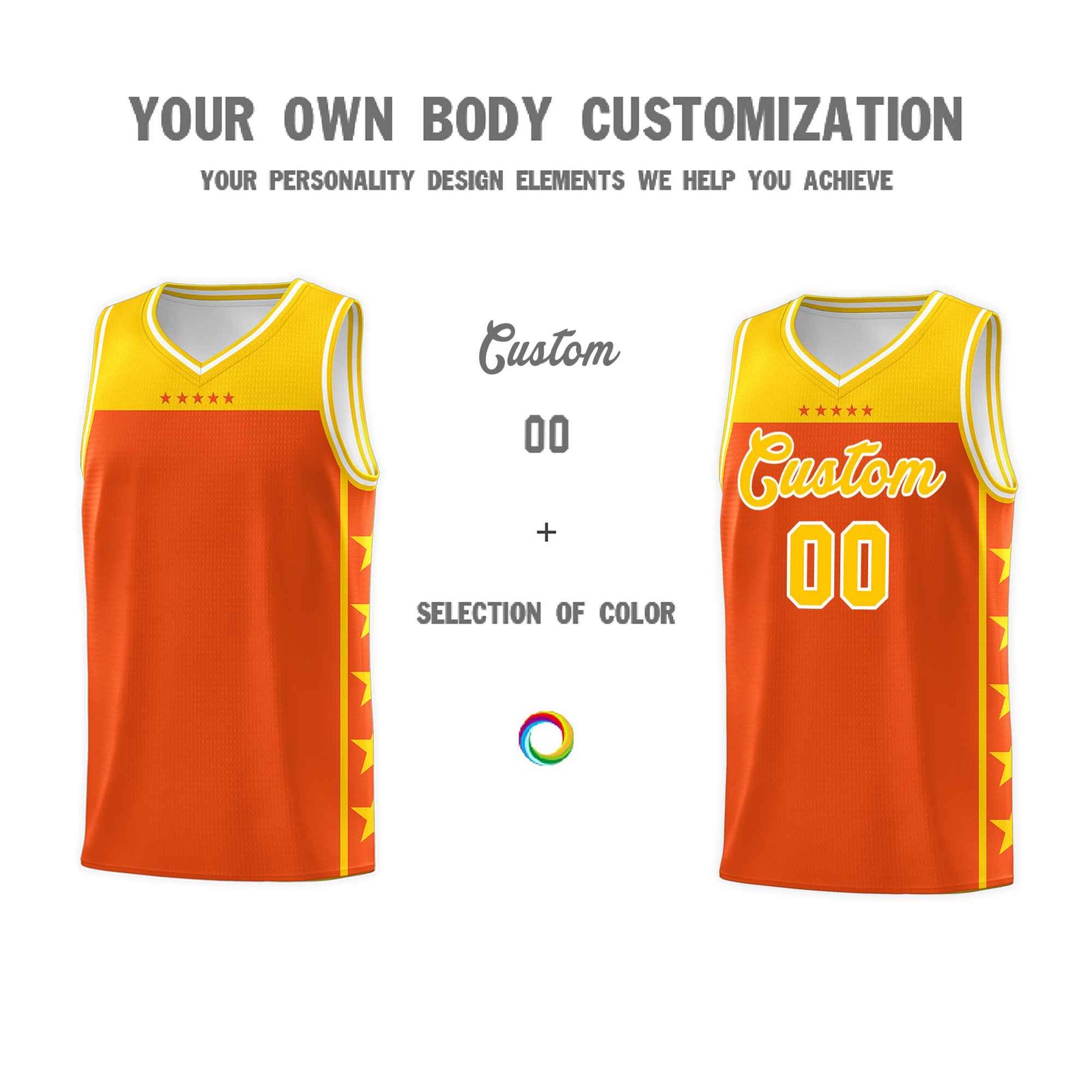 Custom Orange Yellow Color Block Sets Sports Uniform Basketball Jersey