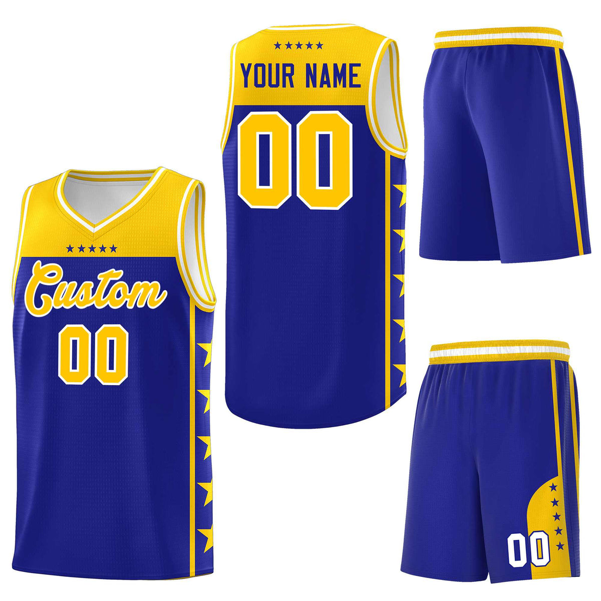 Custom Royal Yellow Personalized Star Pattern Sports Uniform Basketball Jersey