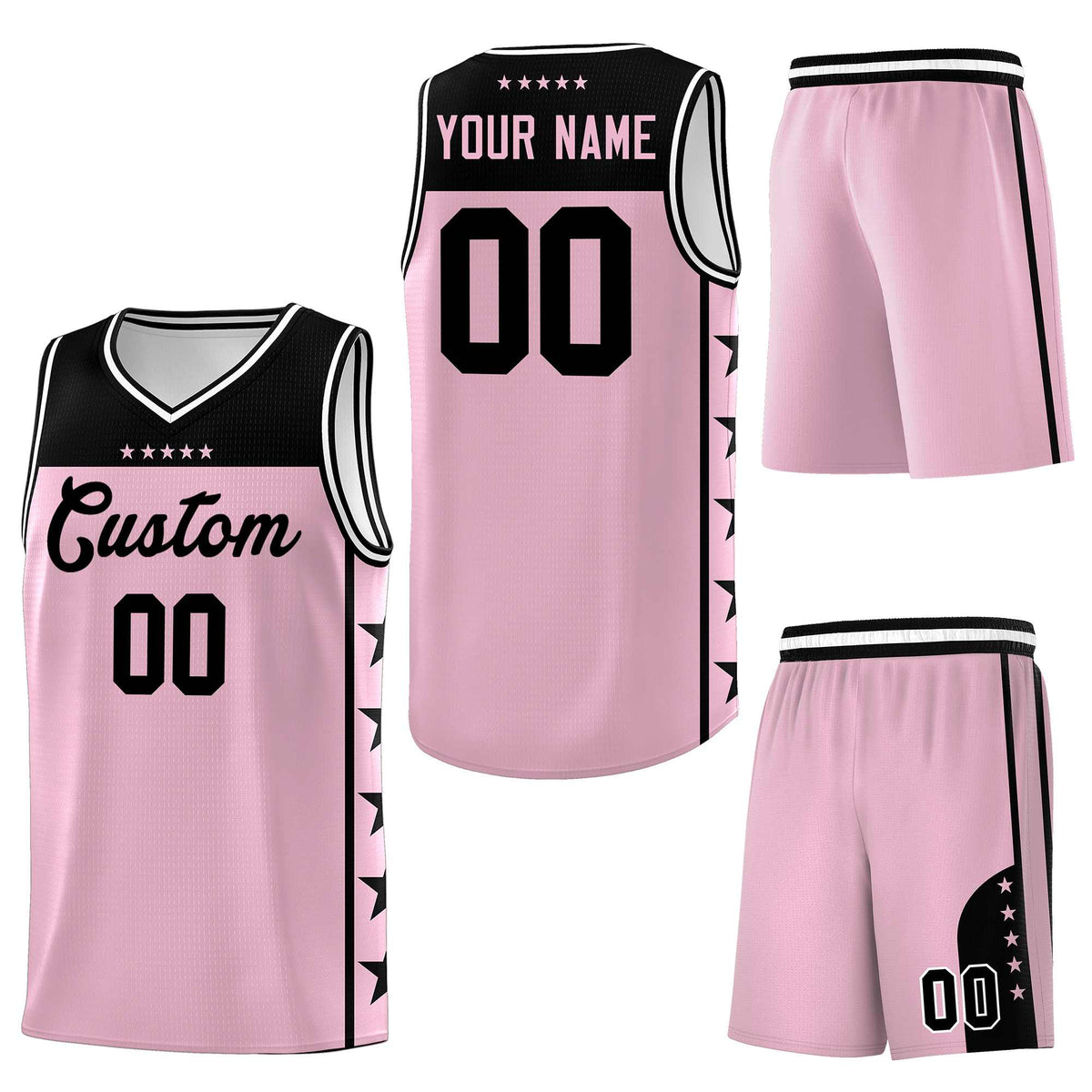Custom Light Pink Black Personalized Star Pattern Sports Uniform Basketball Jersey