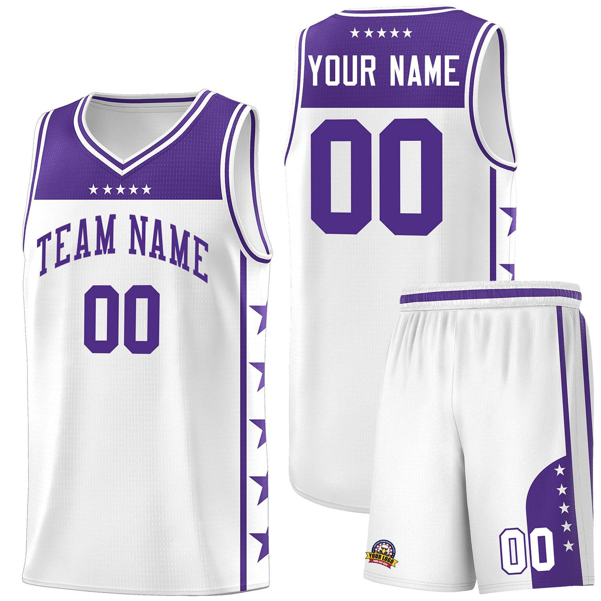 Custom White Purple Color Block Sets Sports Uniform Basketball Jersey