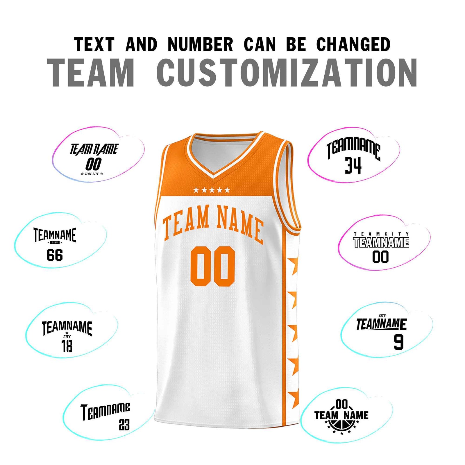 Custom White Orange Color Block Sets Sports Uniform Basketball Jersey
