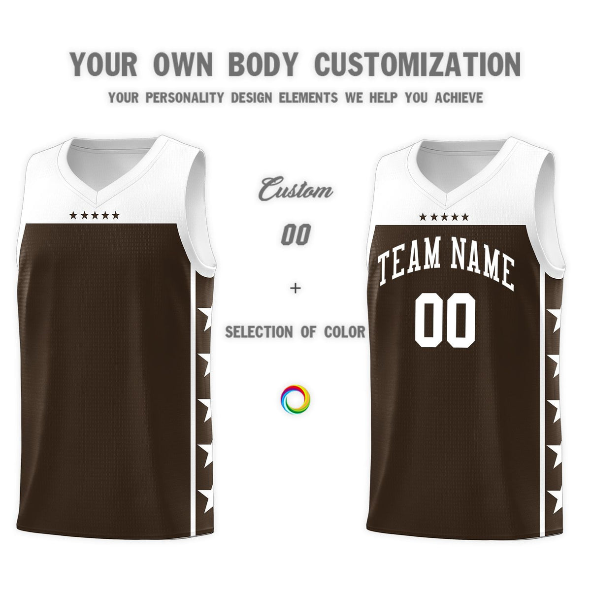 Custom Brown White Color Block Sets Sports Uniform Basketball Jersey