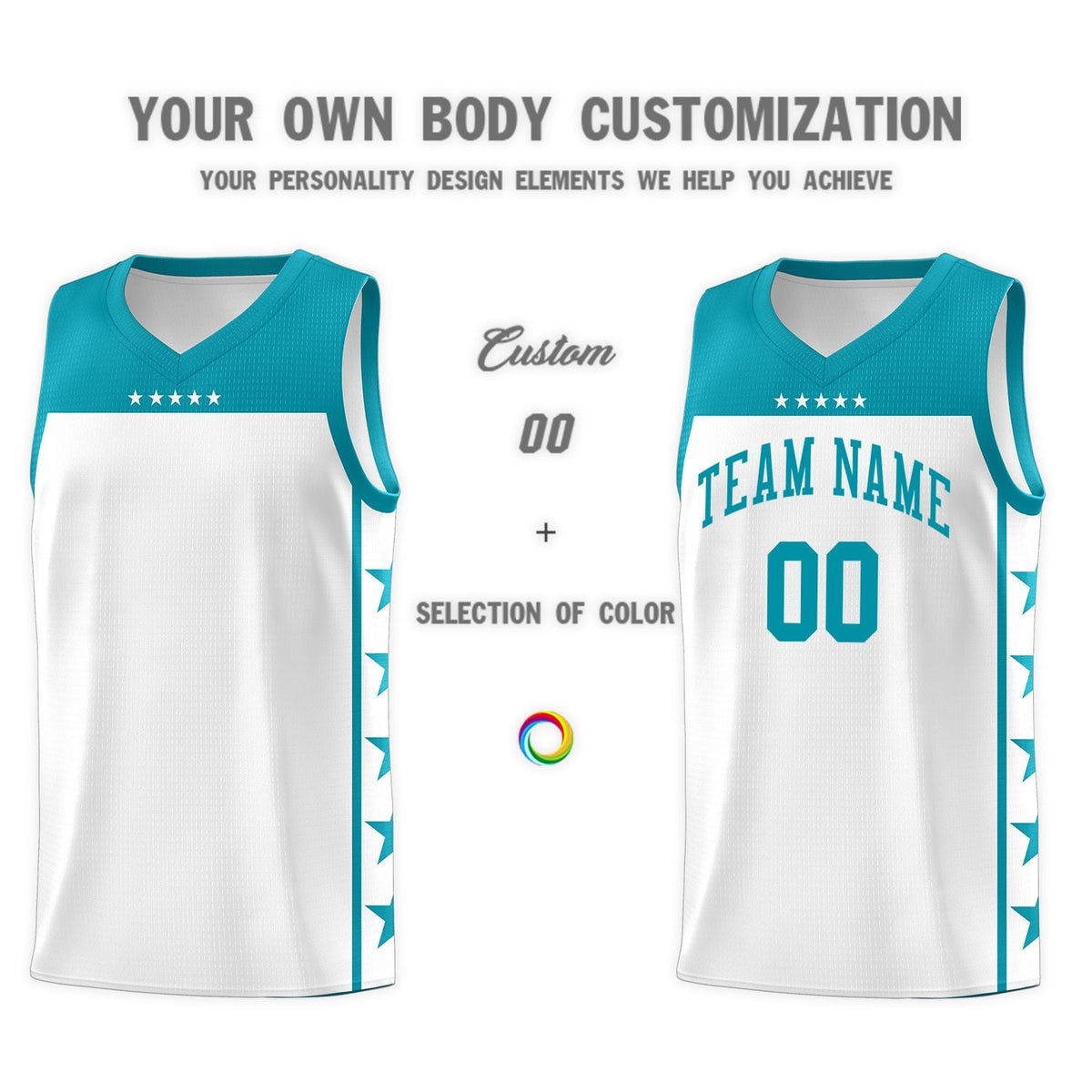 Custom White Aqua Color Block Sets Sports Uniform Basketball Jersey