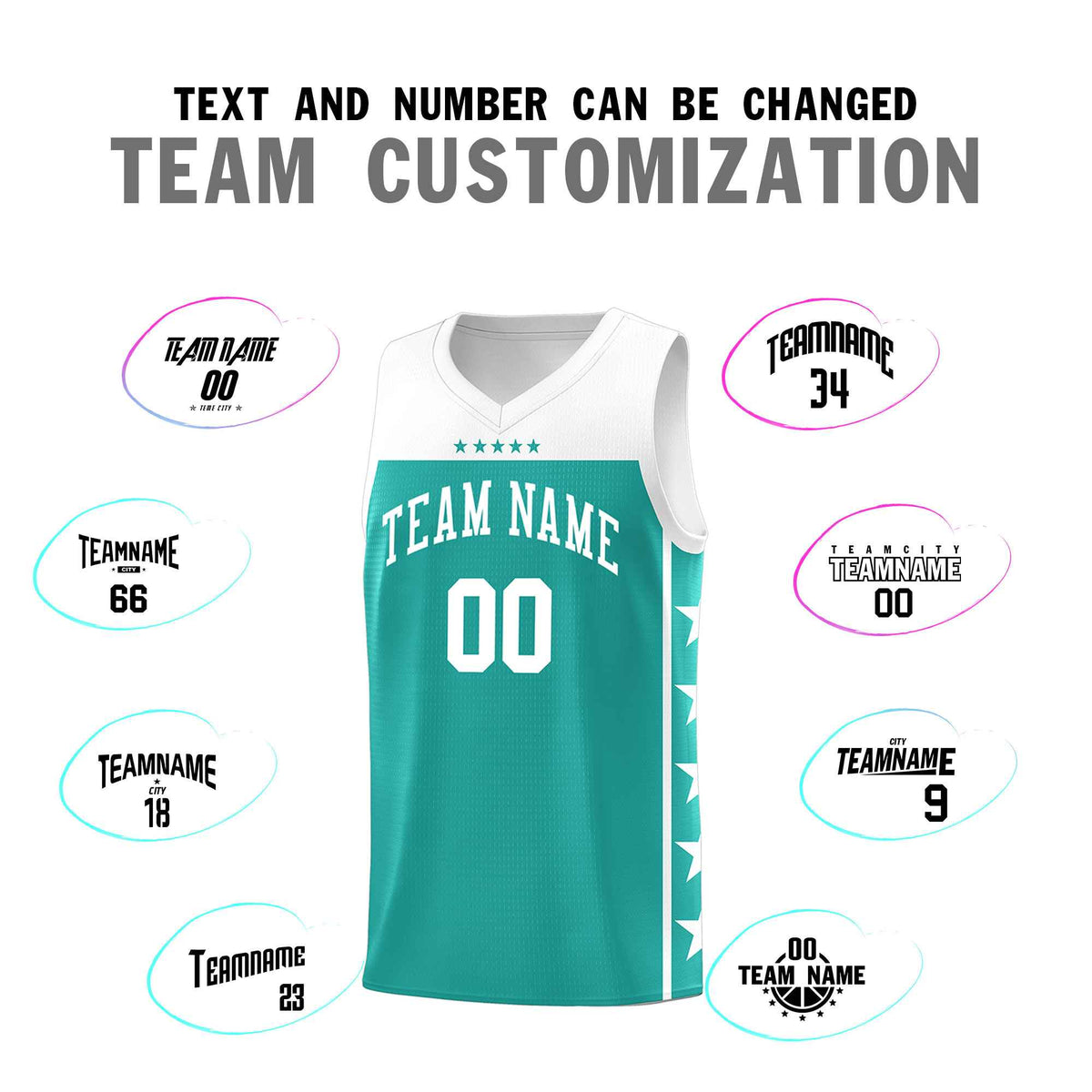 Custom Aqua White Personalized Star Pattern Sports Uniform Basketball Jersey