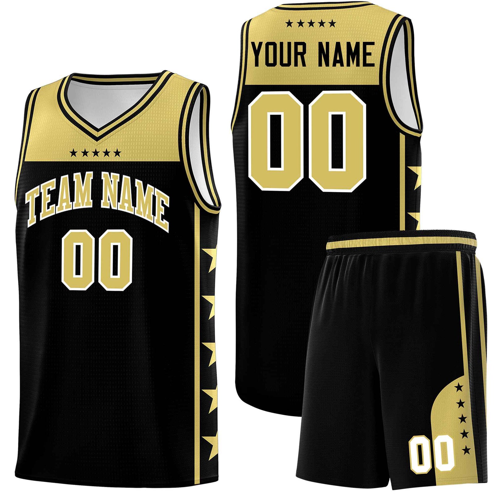 Custom Black Old Gold Color Block Sets Sports Uniform Basketball Jersey