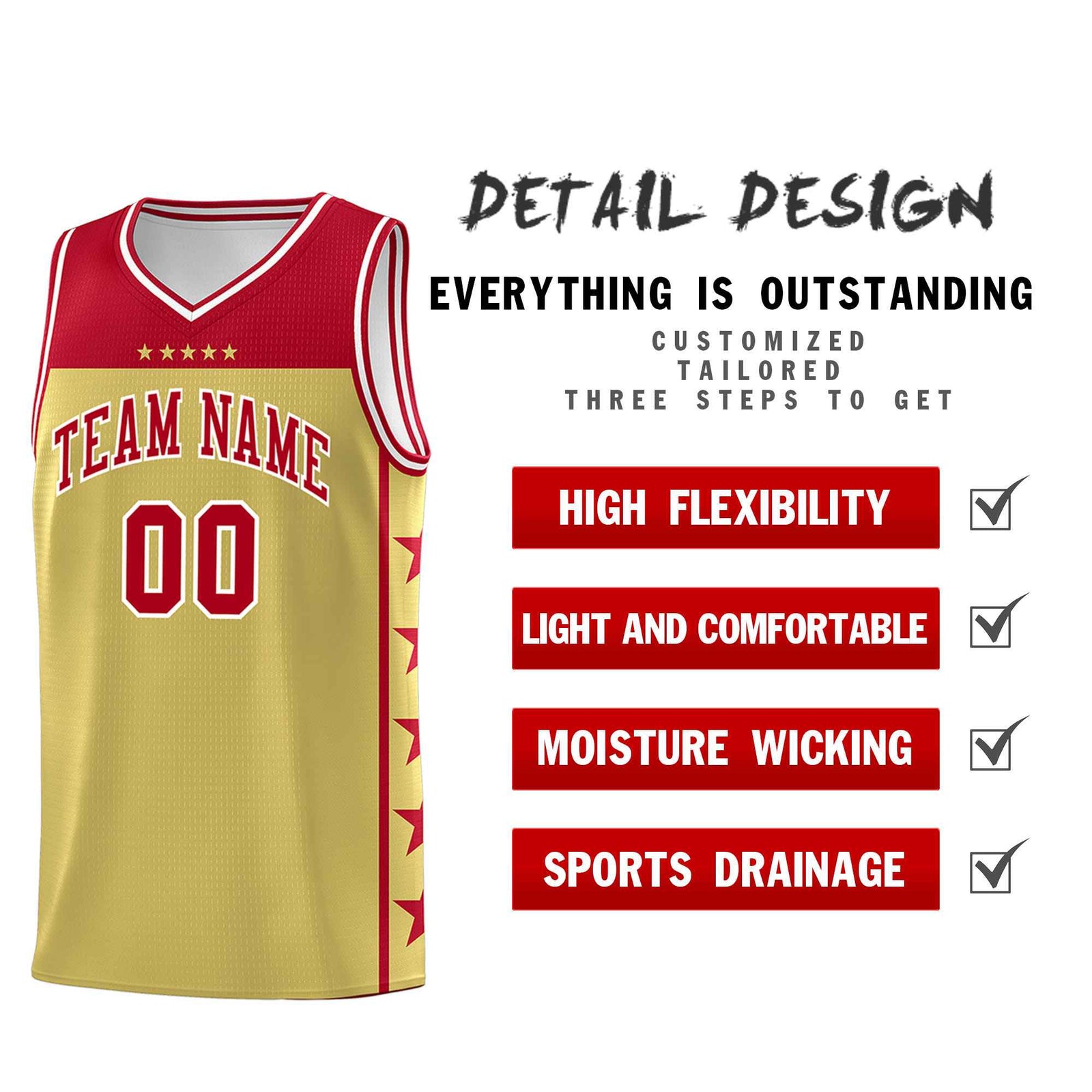 Custom Old Gold Red Color Block Sets Sports Uniform Basketball Jersey
