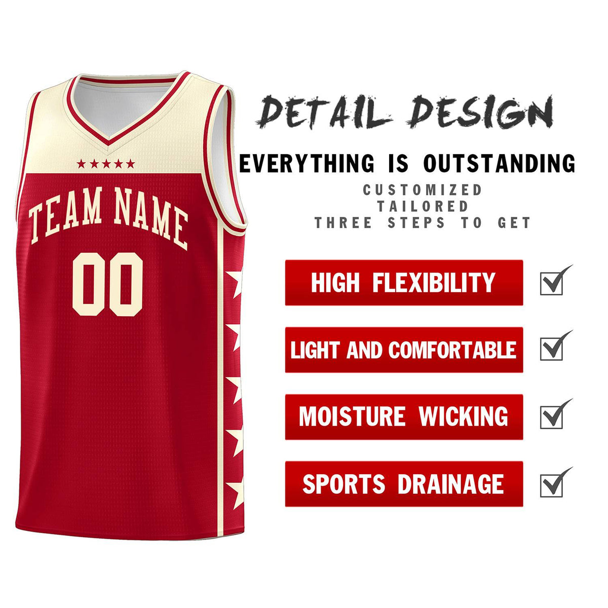Custom Red Cream Color Block Sets Sports Uniform Basketball Jersey