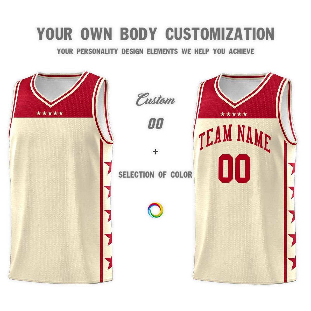 Custom Cream Red Color Block Sets Sports Uniform Basketball Jersey