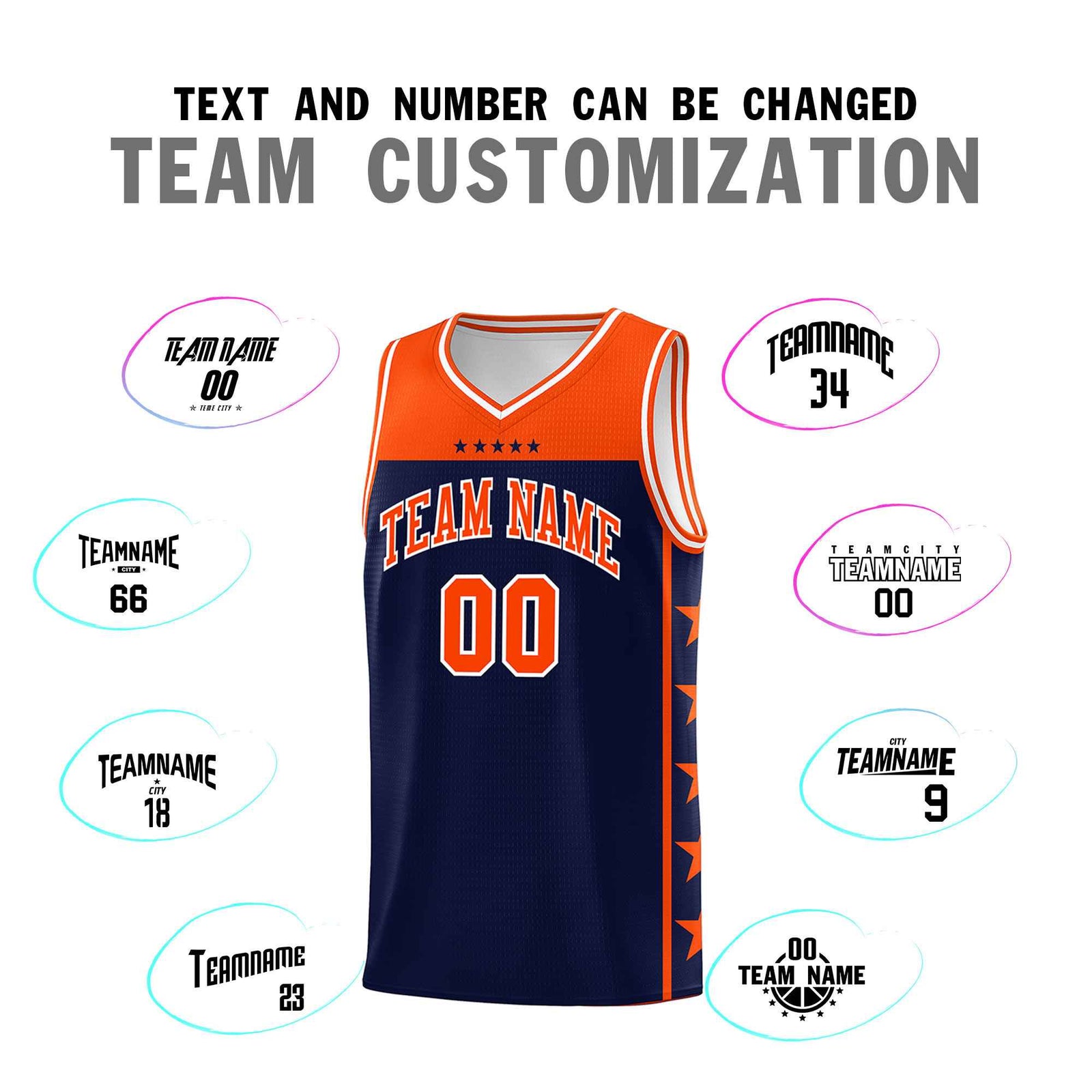 Custom Navy Orange Color Block Sets Sports Uniform Basketball Jersey
