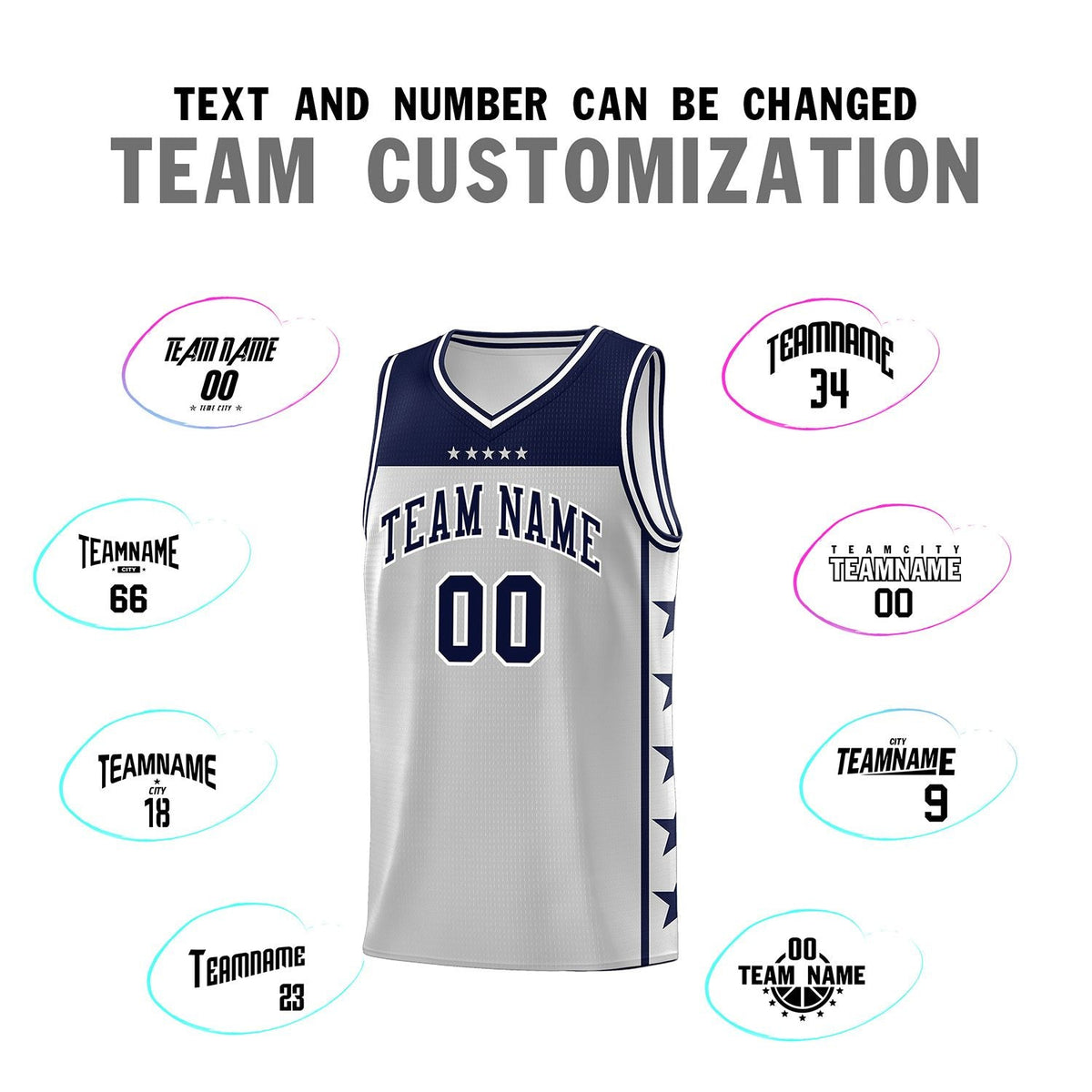 Custom Gray Navy Color Block Sets Sports Uniform Basketball Jersey