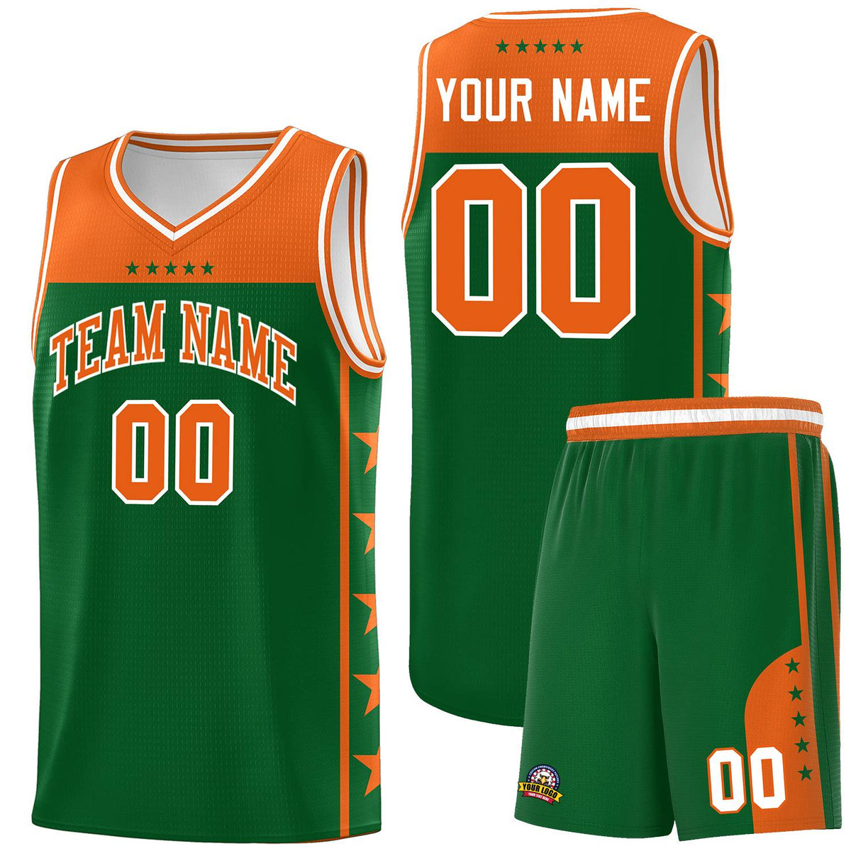 Custom Kelly Green Orange Color Block Sets Sports Uniform Basketball Jersey