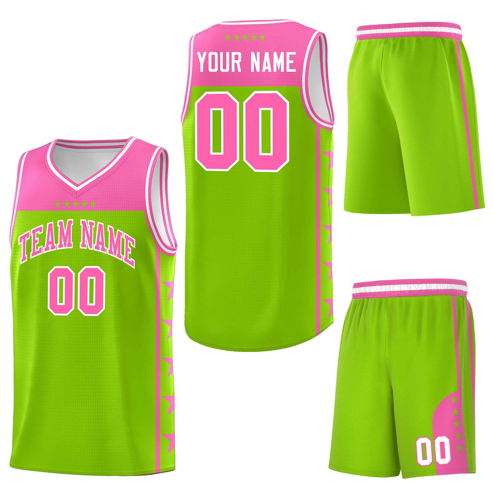 Custom Neon Green Pink Personalized Star Pattern Sports Uniform Basketball Jersey