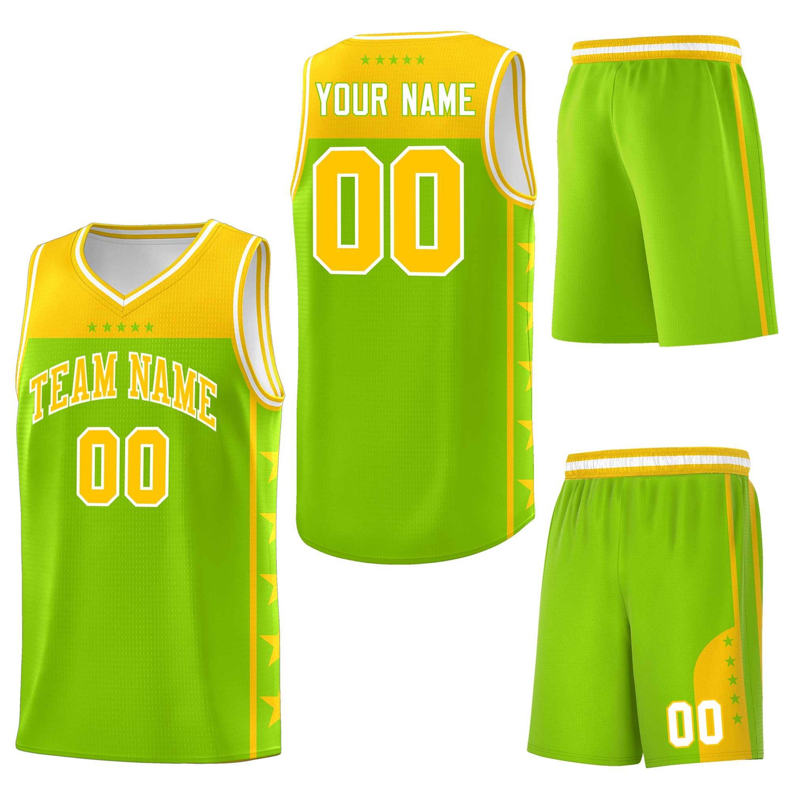 Custom Neon Green Yellow Personalized Star Pattern Sports Uniform Basketball Jersey