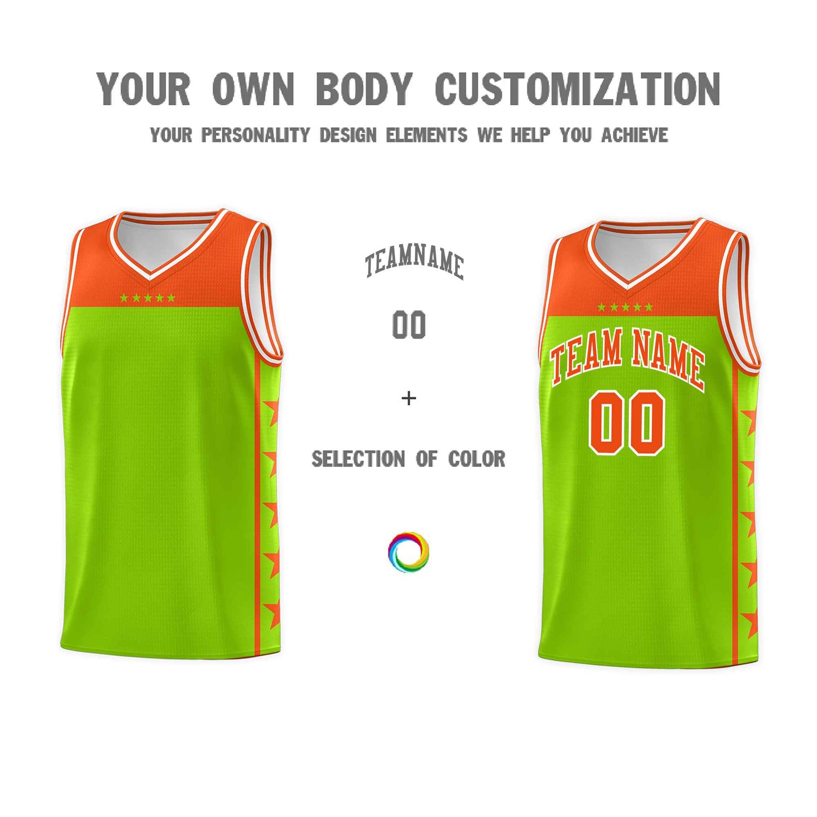 Custom Neon Green Orange Color Block Sets Sports Uniform Basketball Jersey