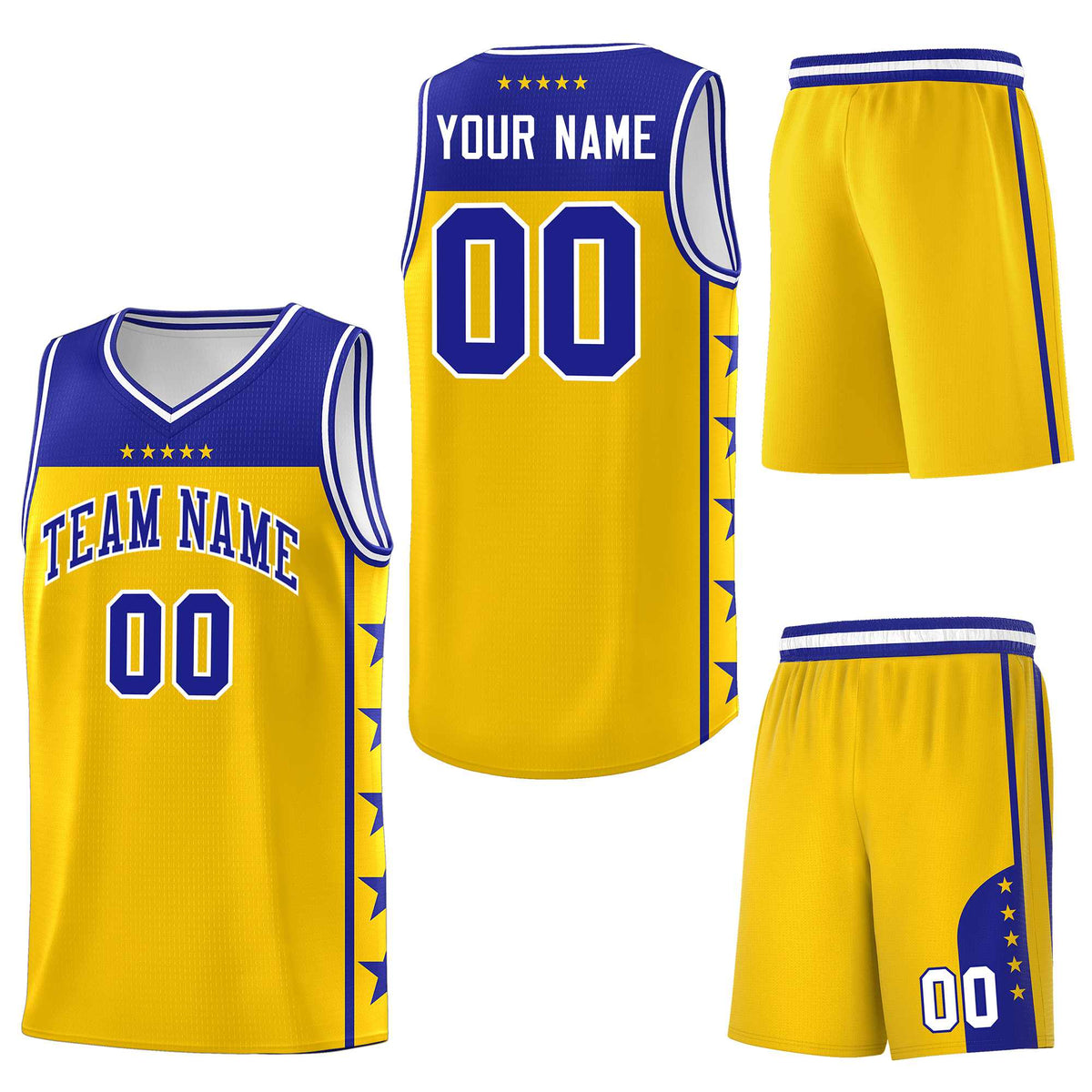 Custom Gold Royal Personalized Star Pattern Sports Uniform Basketball Jersey