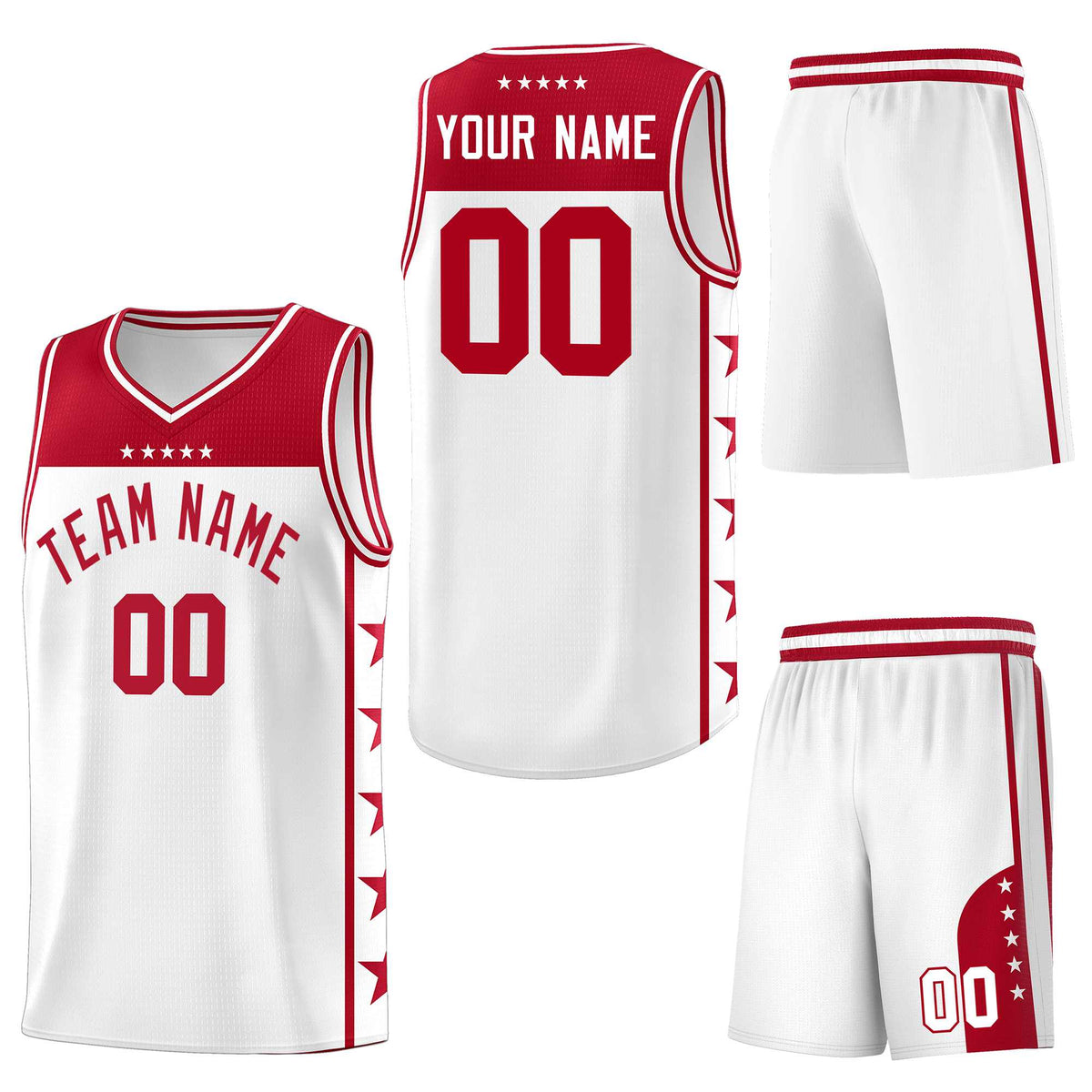 Custom White Red Personalized Star Pattern Sports Uniform Basketball Jersey