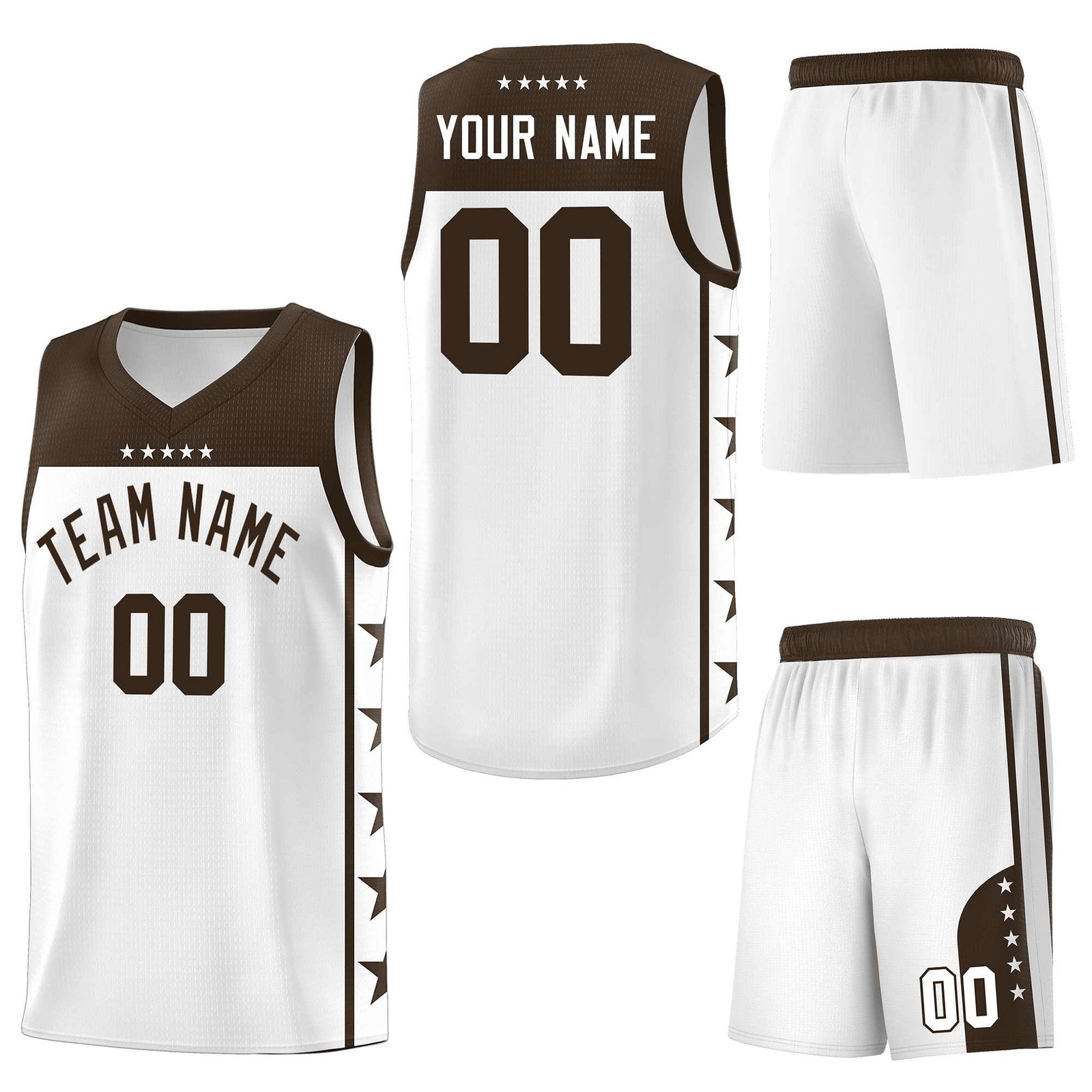 Custom White Brown Personalized Star Pattern Sports Uniform Basketball Jersey