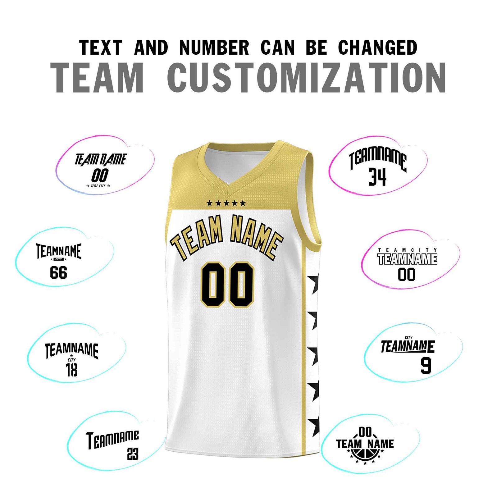 Custom White Old Gold Color Block Sets Sports Uniform Basketball Jersey