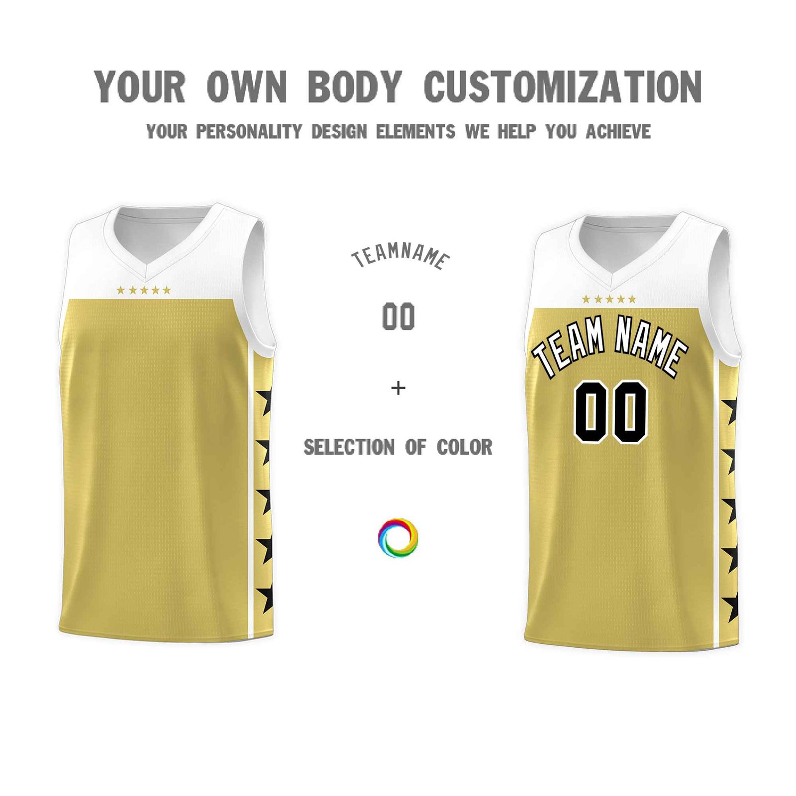 Custom Old Gold White Color Block Sets Sports Uniform Basketball Jersey