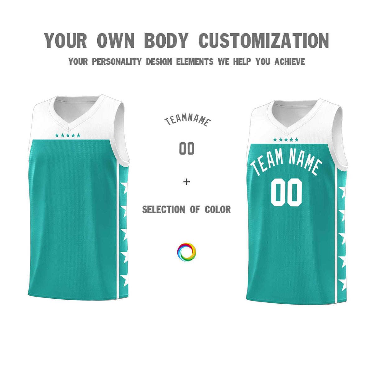 Custom Aqua White Personalized Star Pattern Sports Uniform Basketball Jersey