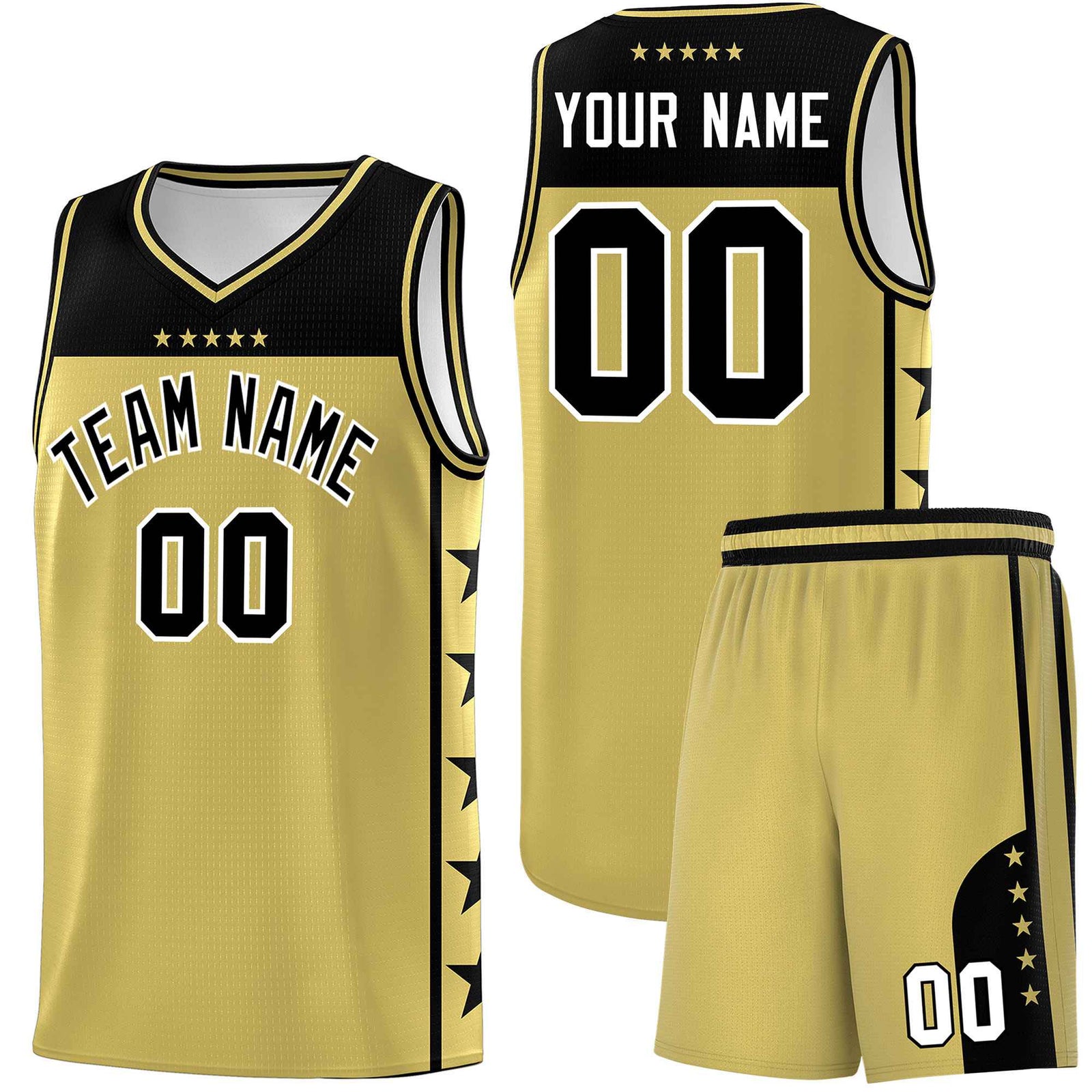 Custom Old Gold Black Color Block Sets Sports Uniform Basketball Jersey