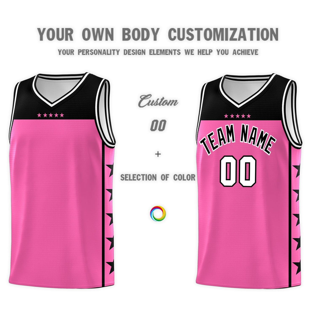 Custom Pink Black Color Block Sets Sports Uniform Basketball Jersey