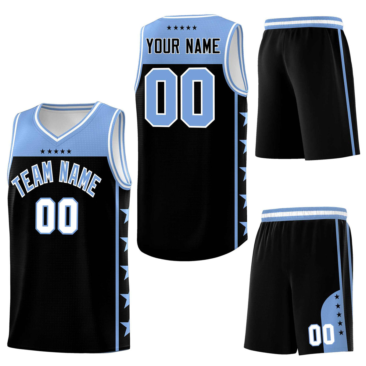 Custom Black Light Blue Personalized Star Pattern Sports Uniform Basketball Jersey