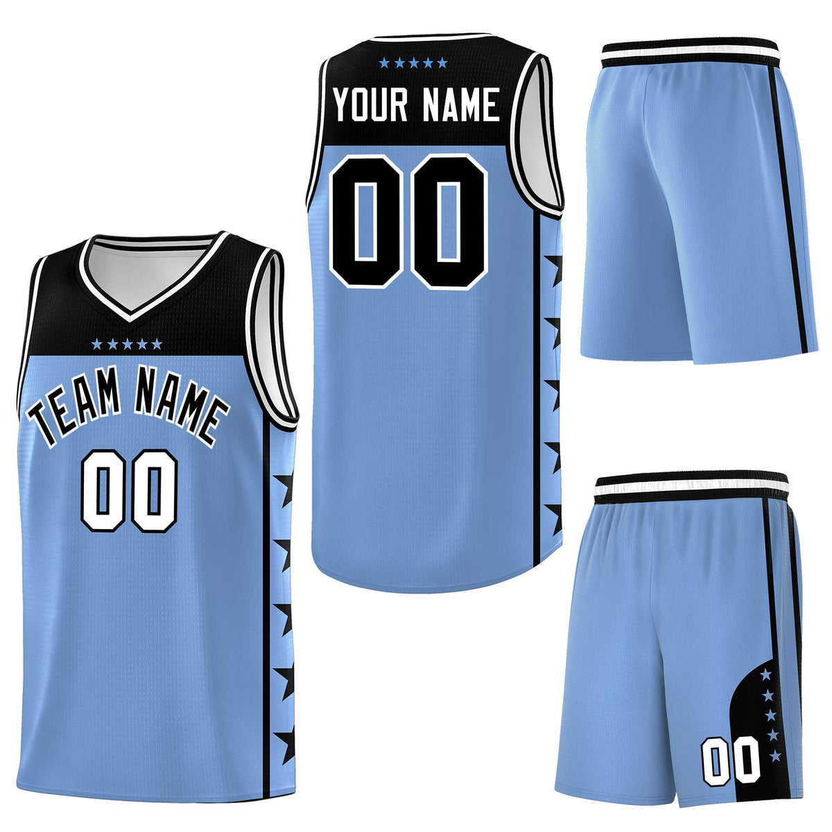 Custom Light Blue Black Personalized Star Pattern Sports Uniform Basketball Jersey