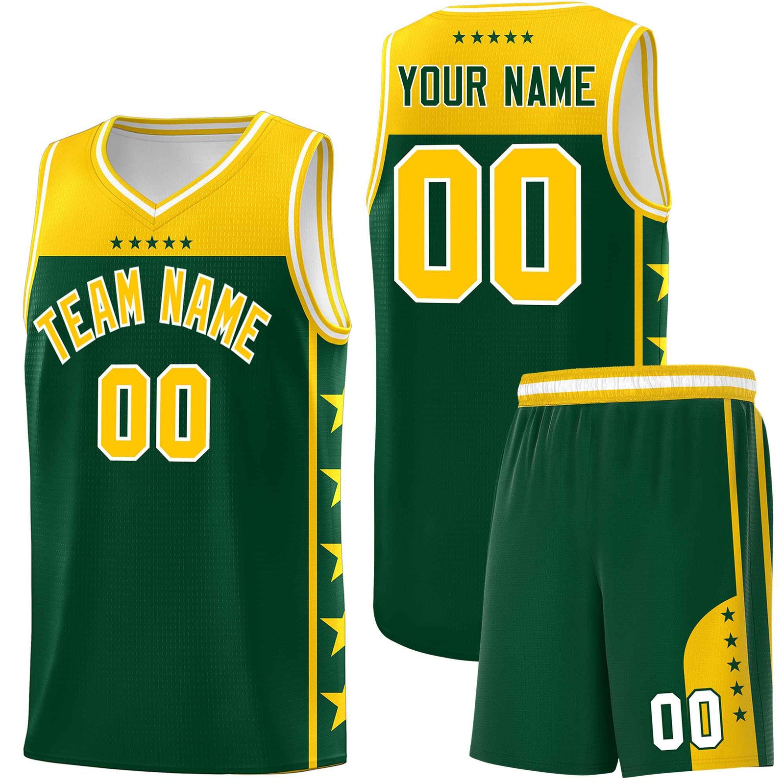 Custom Kelly Green Yellow Color Block Sets Sports Uniform Basketball Jersey