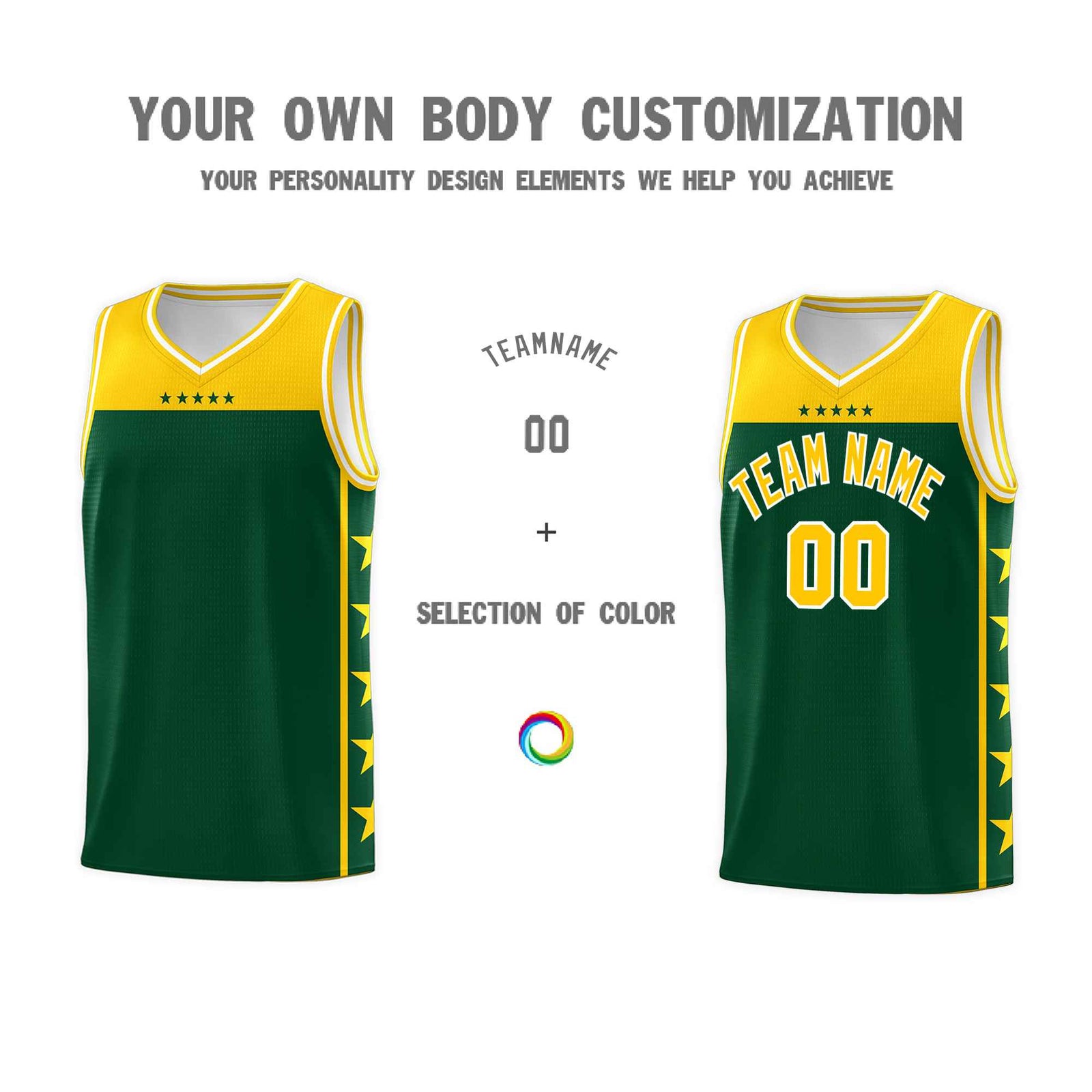 Custom Kelly Green Yellow Color Block Sets Sports Uniform Basketball Jersey