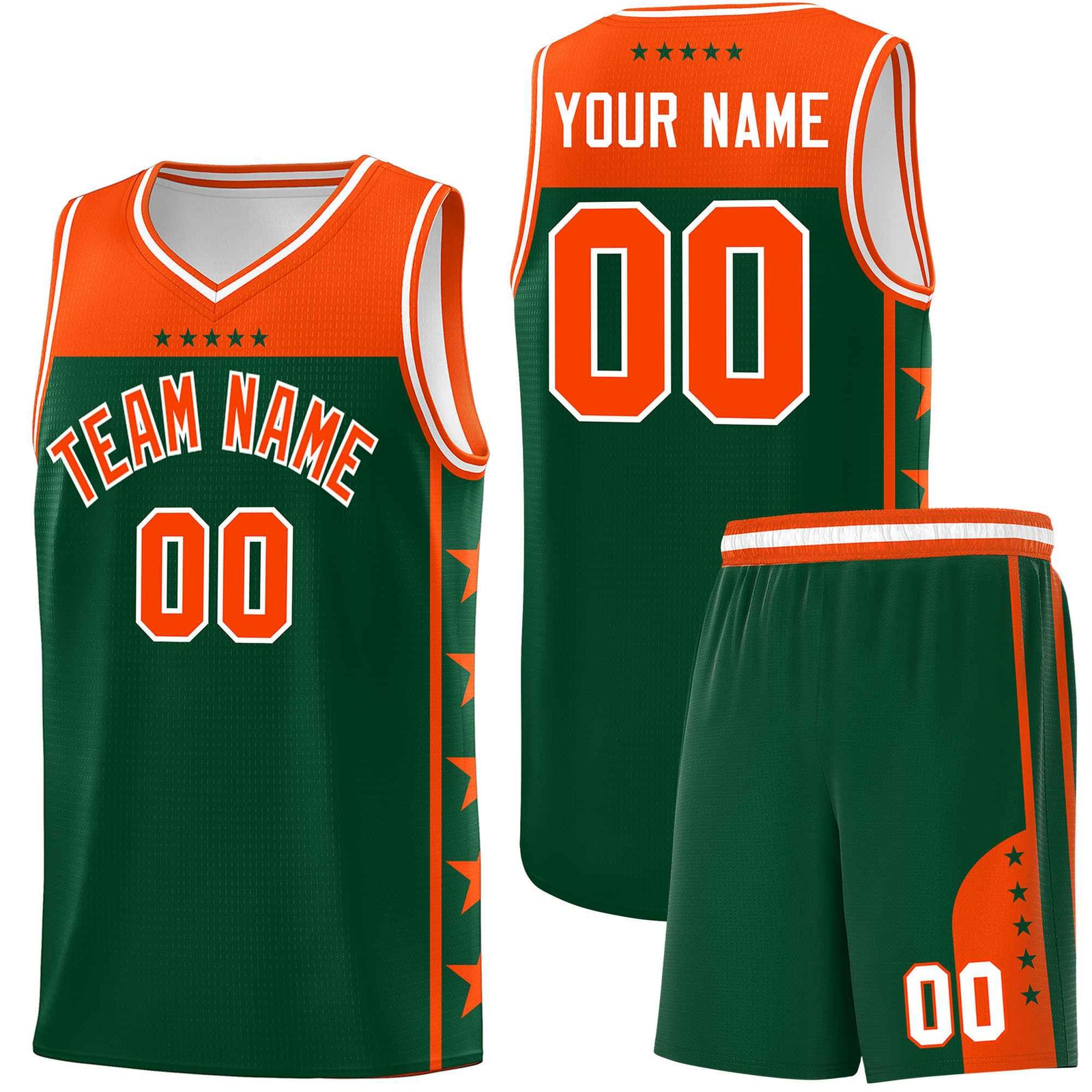 Custom Kelly Green Orange Color Block Sets Sports Uniform Basketball Jersey