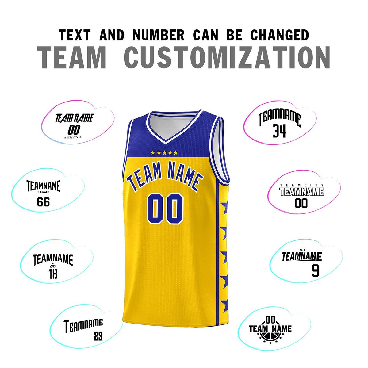 Custom Gold Royal Color Block Sets Sports Uniform Basketball Jersey