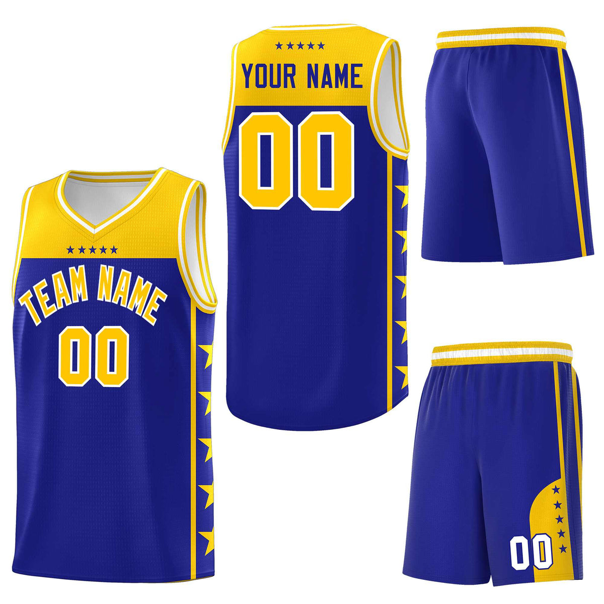 Custom Royal Yellow Personalized Star Pattern Sports Uniform Basketball Jersey