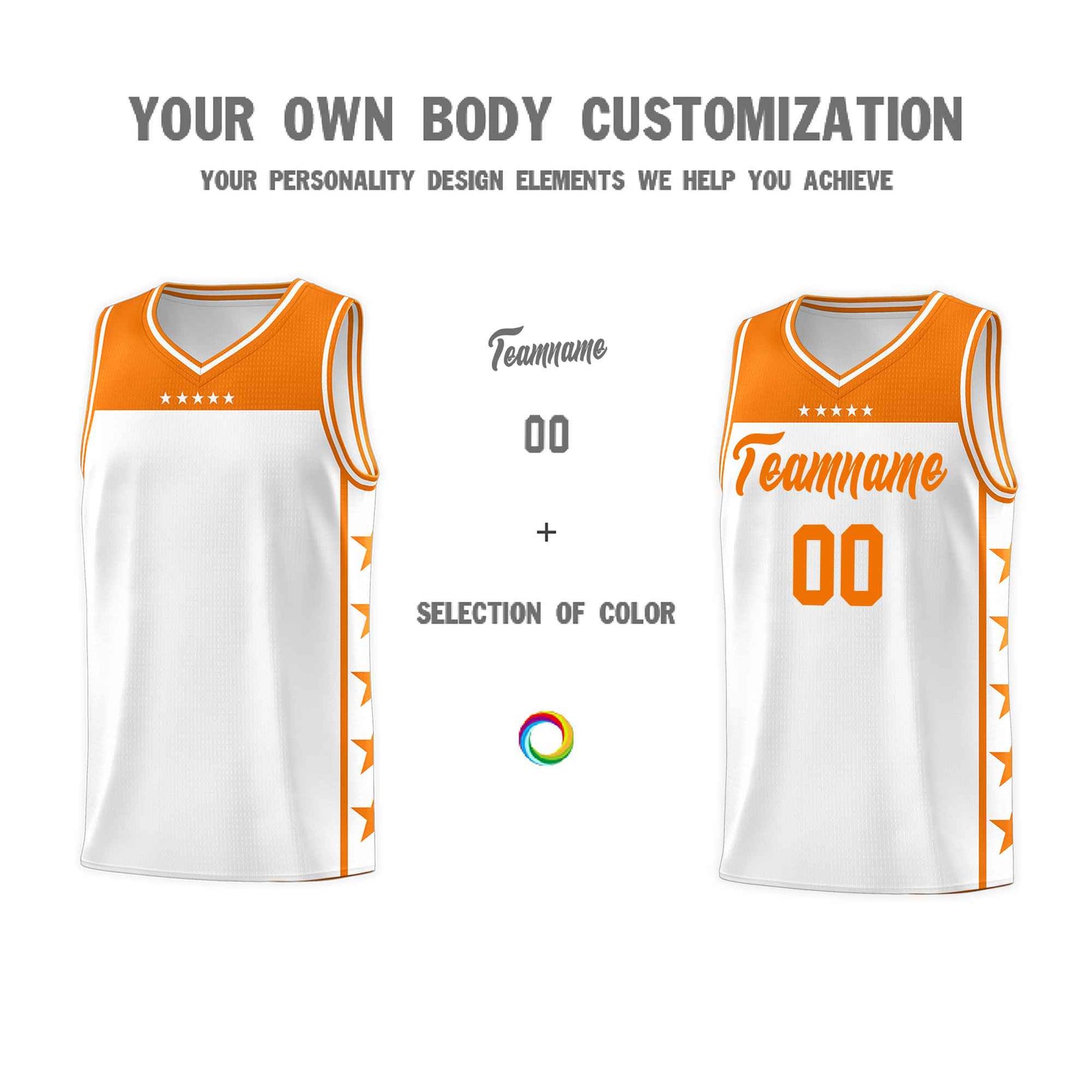 Custom White Orange Color Block Sets Sports Uniform Basketball Jersey