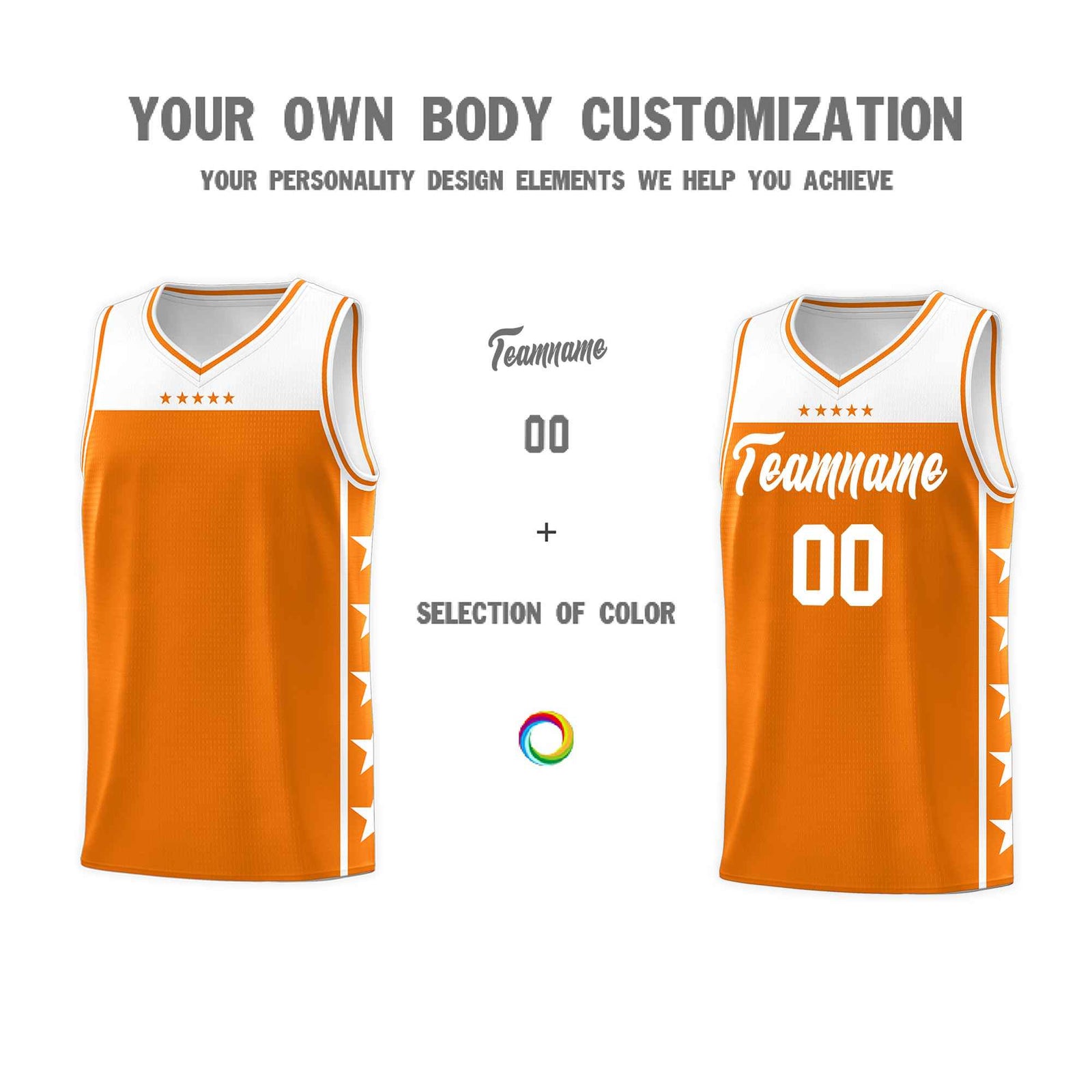 Custom Orange White Color Block Sets Sports Uniform Basketball Jersey