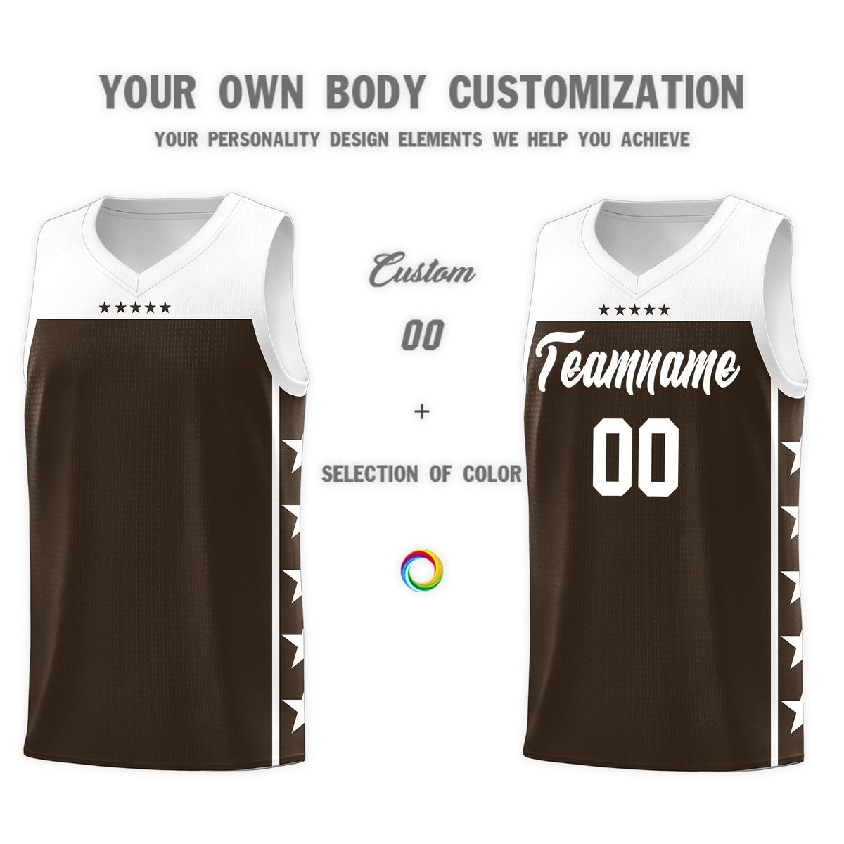 Custom Brown White Color Block Sets Sports Uniform Basketball Jersey