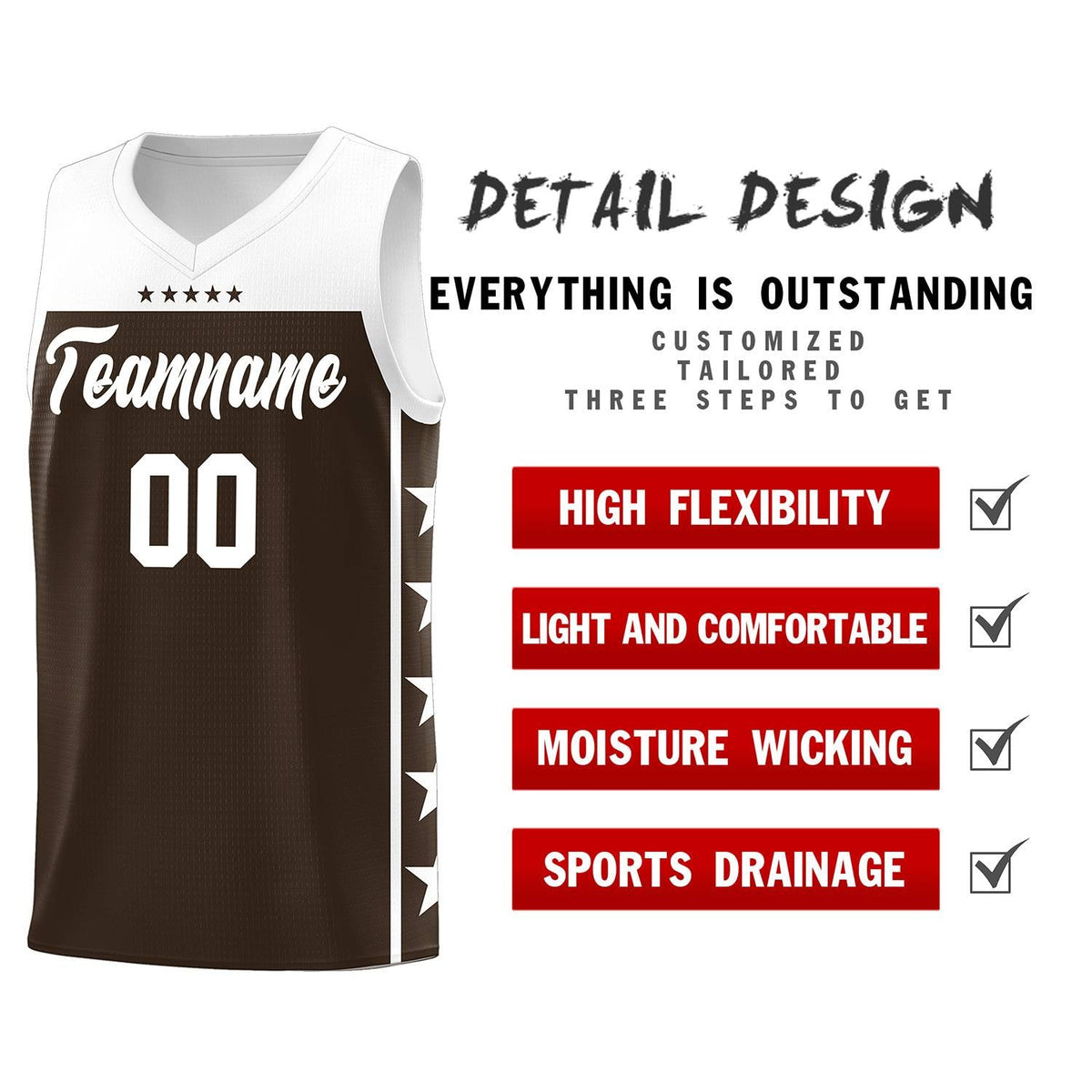 Custom Brown White Color Block Sets Sports Uniform Basketball Jersey
