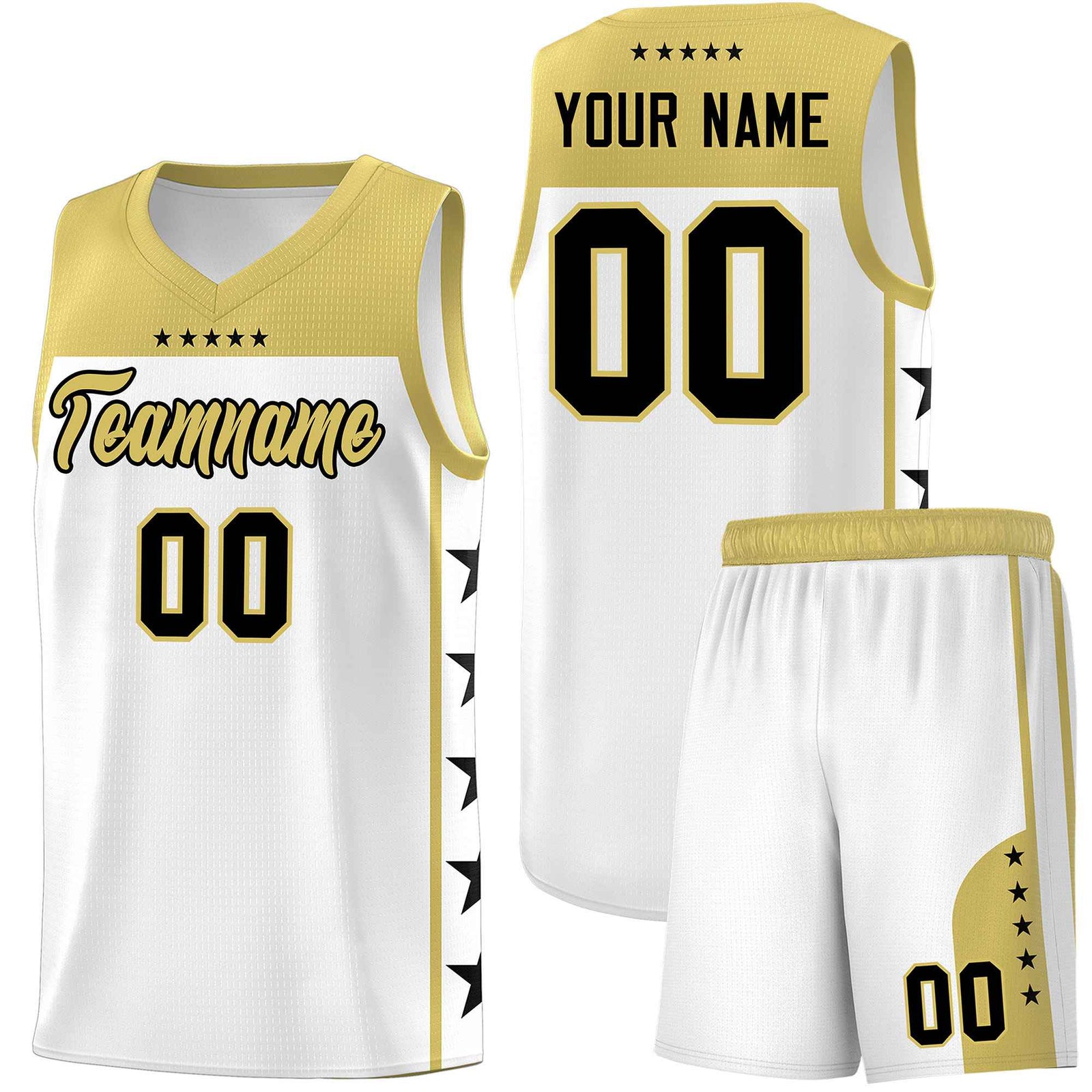 Custom White Old Gold Color Block Sets Sports Uniform Basketball Jersey