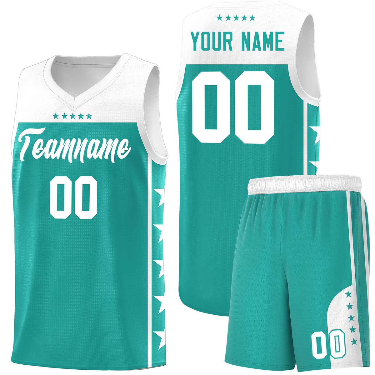 Custom Aqua White Personalized Star Pattern Sports Uniform Basketball Jersey