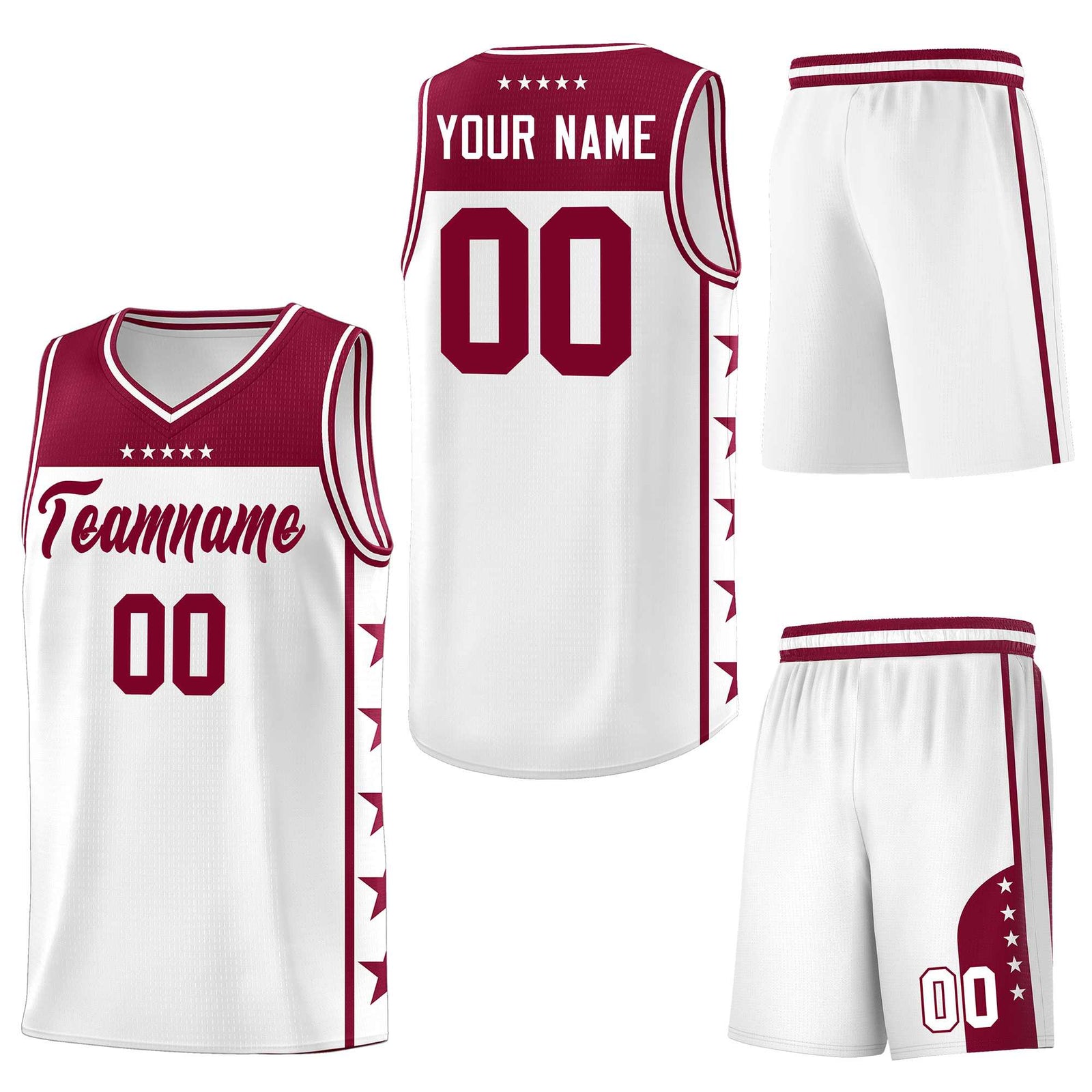 Custom White Crimson Personalized Star Pattern Sports Uniform Basketball Jersey