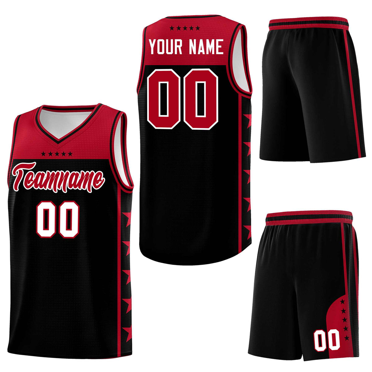 Custom Black Red Personalized Star Pattern Sports Uniform Basketball Jersey