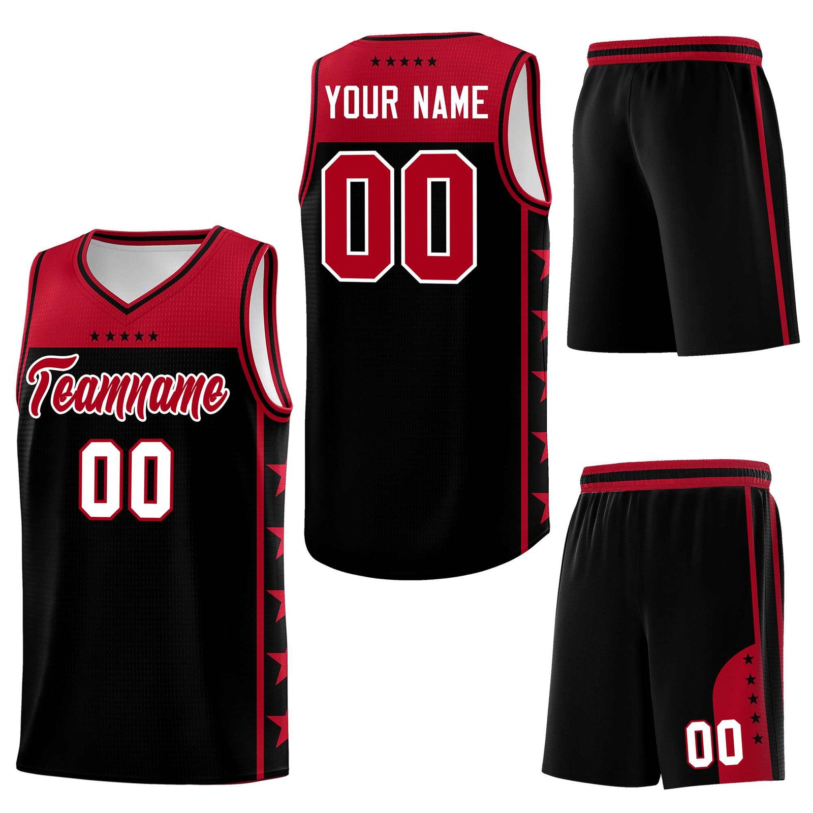 Custom Black Red Personalized Star Pattern Sports Uniform Basketball Jersey