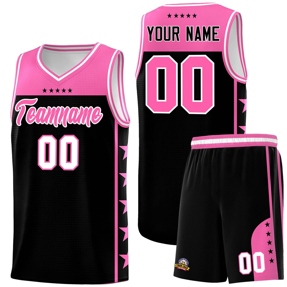Custom Black Pink Color Block Sets Sports Uniform Basketball Jersey