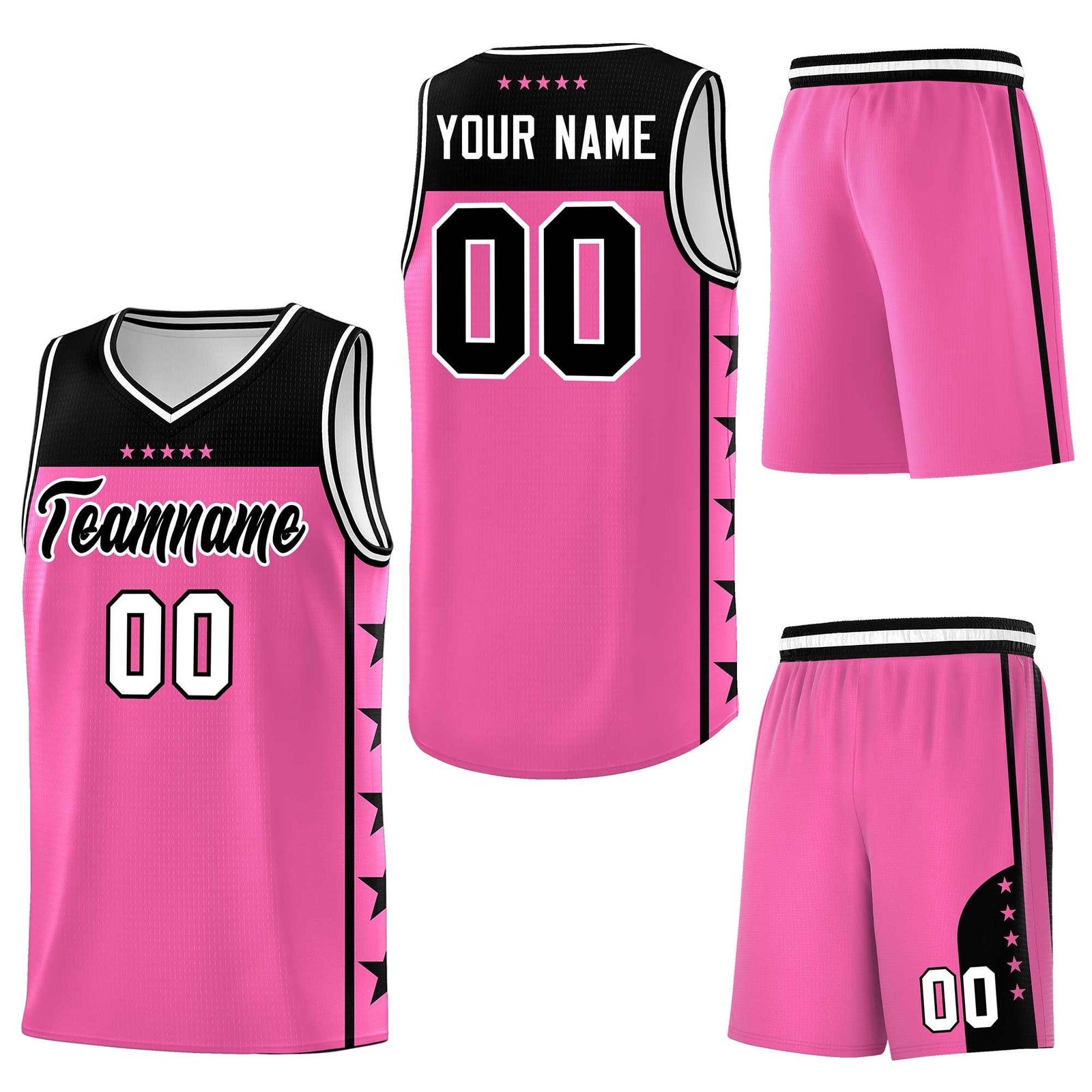 Custom Pink Black Personalized Star Pattern Sports Uniform Basketball Jersey