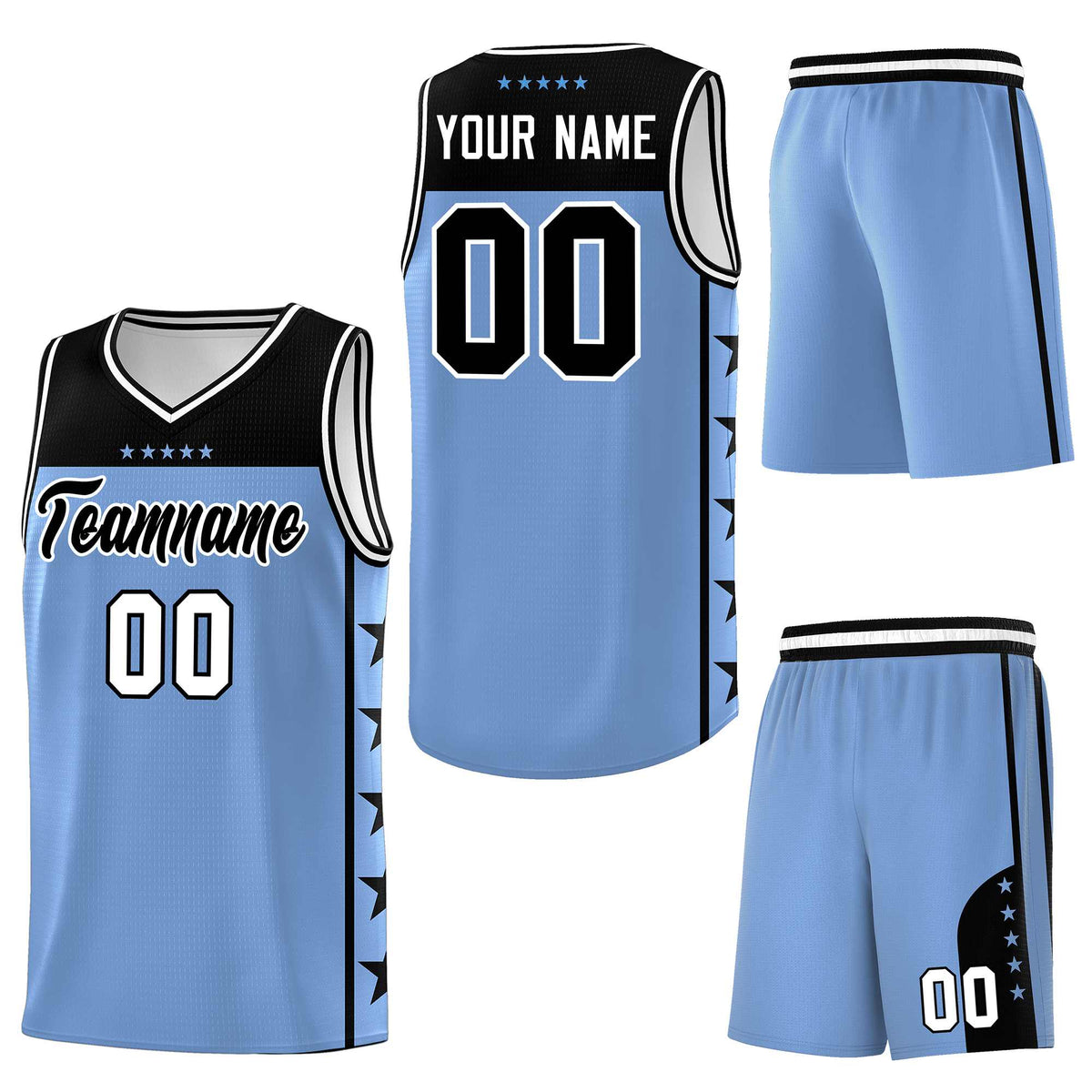 Custom Light Blue Black Personalized Star Pattern Sports Uniform Basketball Jersey