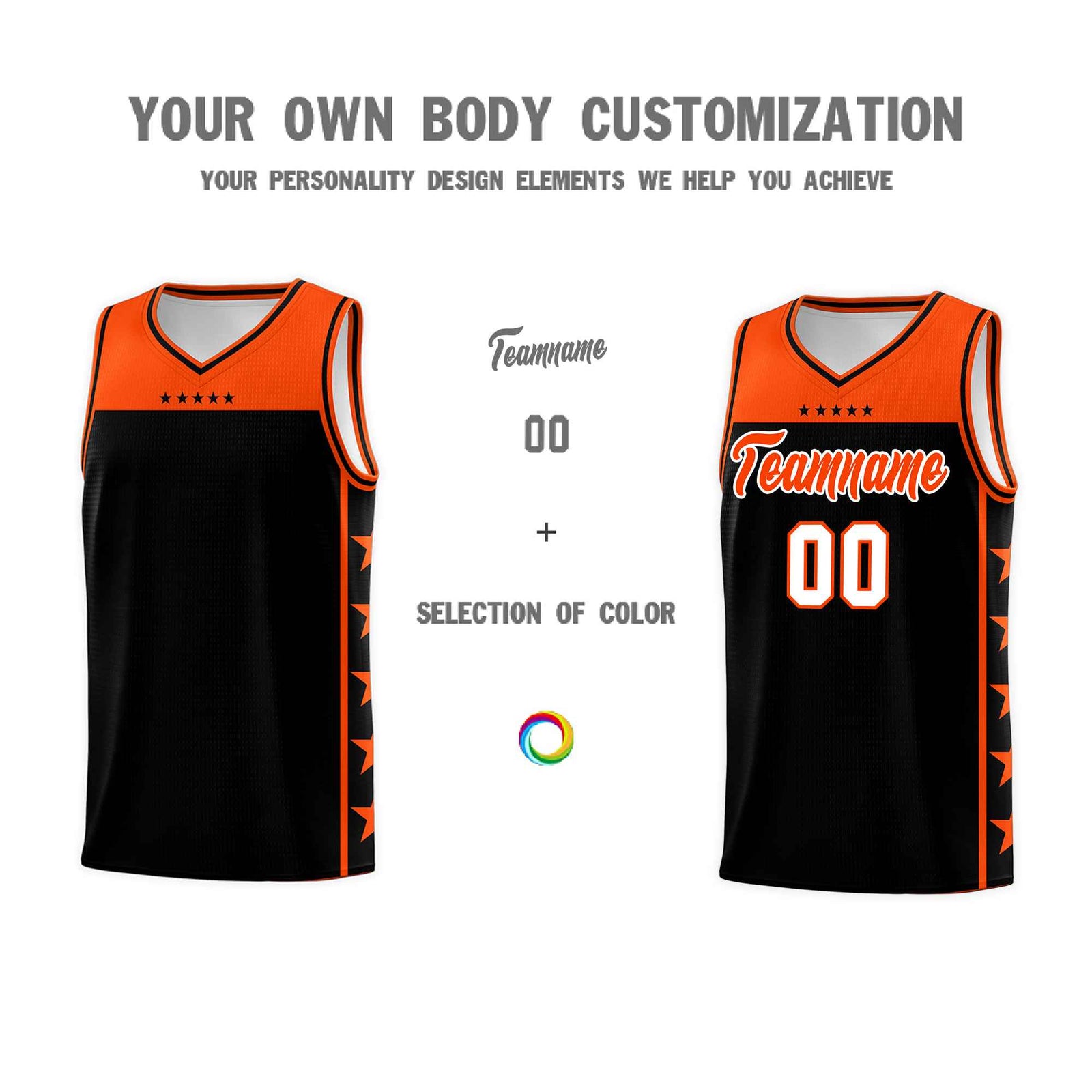Custom Black Orange Color Block Sets Sports Uniform Basketball Jersey
