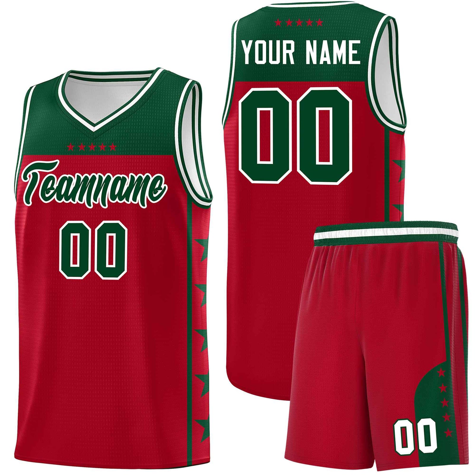 Custom Red Kelly Green Color Block Sets Sports Uniform Basketball Jersey