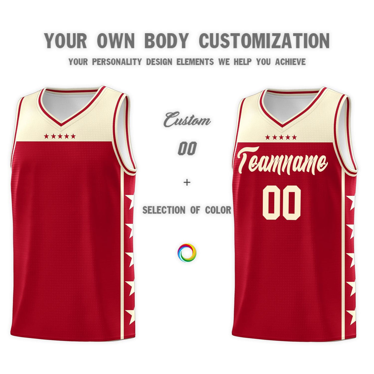 Custom Red Cream Color Block Sets Sports Uniform Basketball Jersey