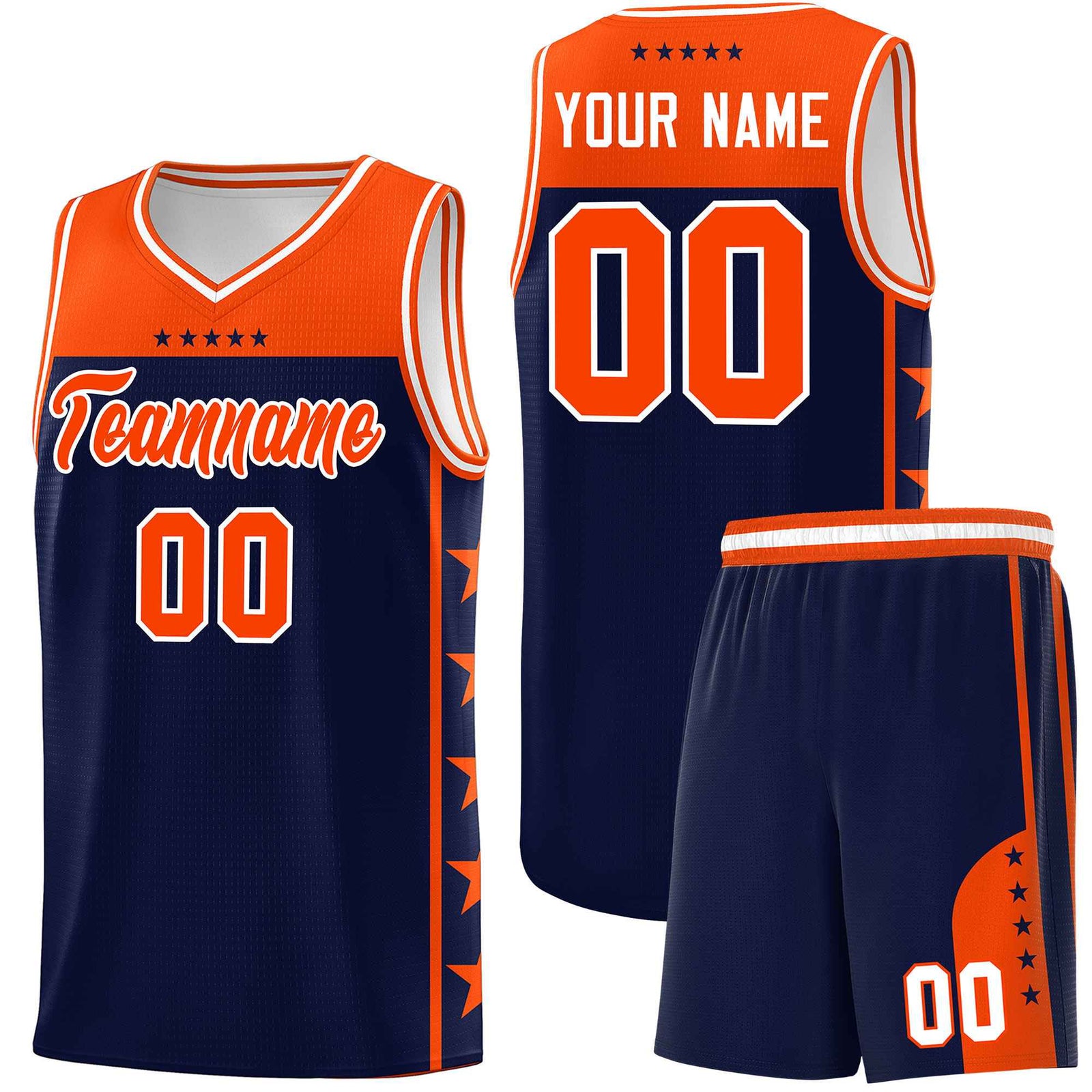 Custom Navy Orange Color Block Sets Sports Uniform Basketball Jersey